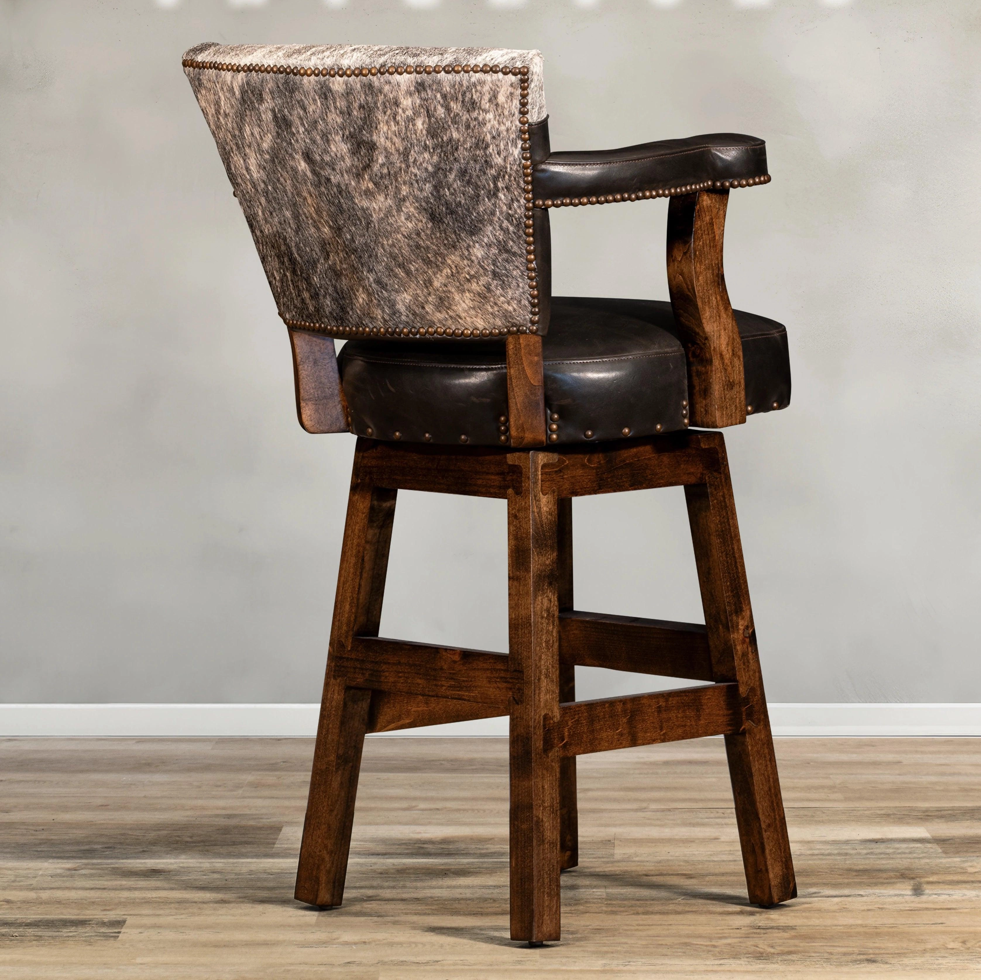 Espresso Leather & Cowhide Bar Stool