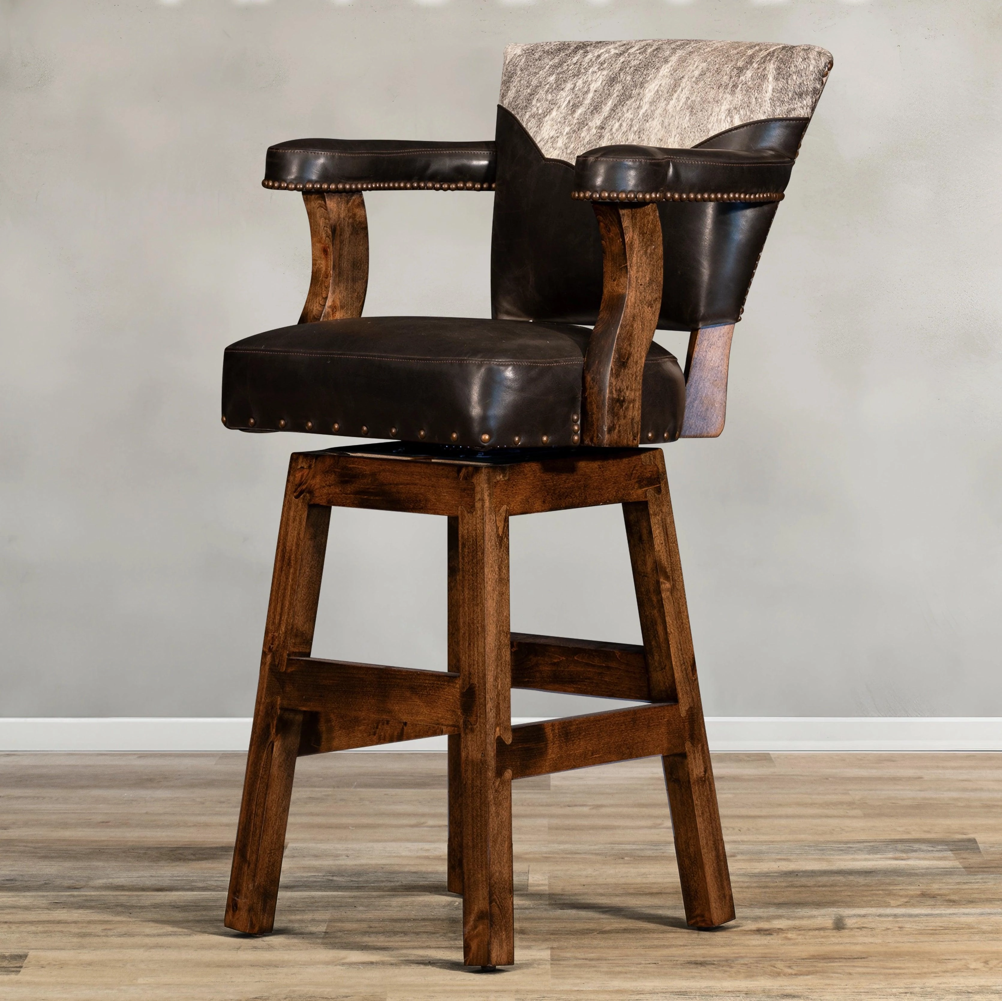 Espresso Leather & Cowhide Bar Stool