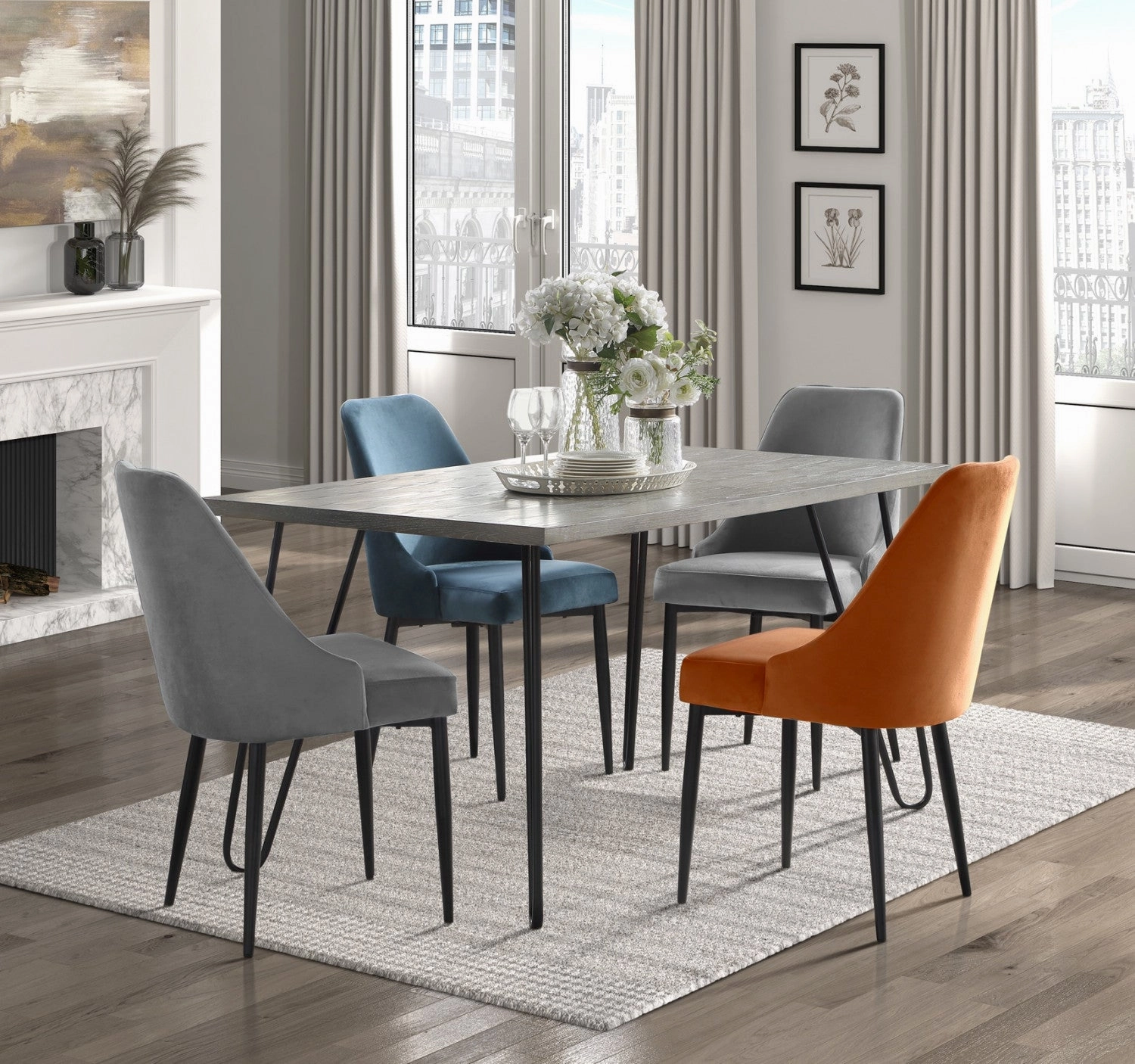 Eugenie Velvet Dining Chair - Blue - Set of Two