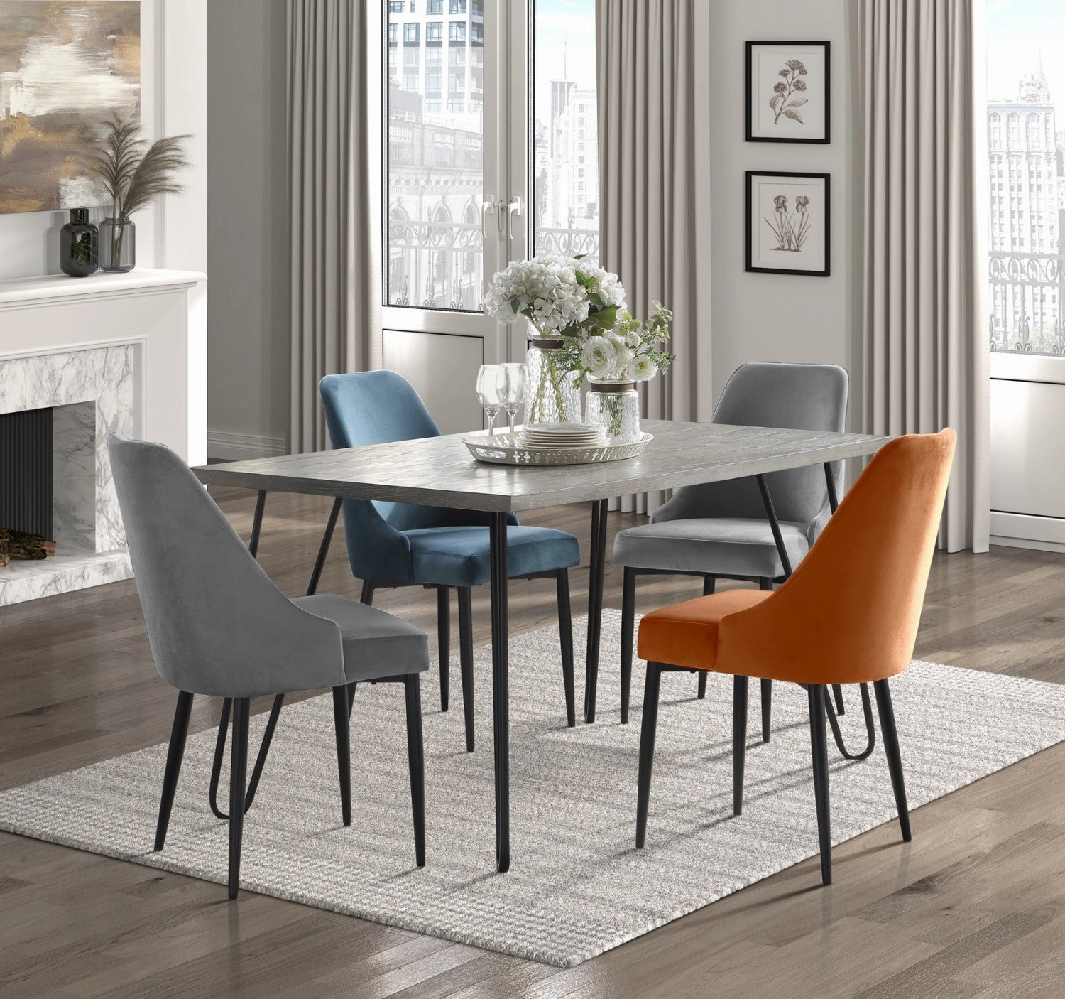 Eugenie Velvet Dining Chair - Orange - Set of Two