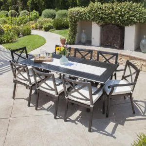 Expandable 7-9 Piece Outdoor Cast Aluminum Dining Set w/ Umbrella Hole - NH370103 patio chairs, outdoor seating