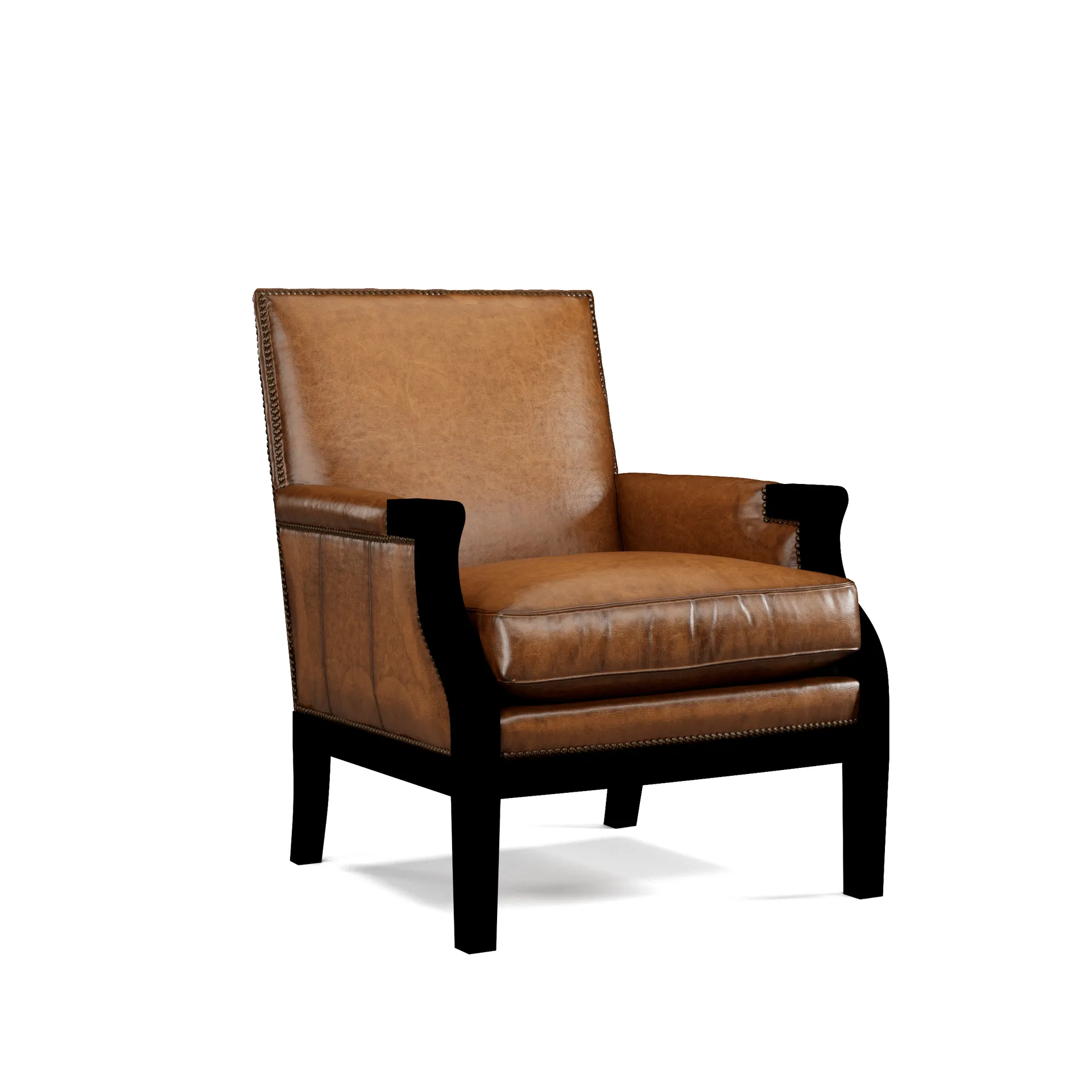Exposed Wood Leather Accent Chair