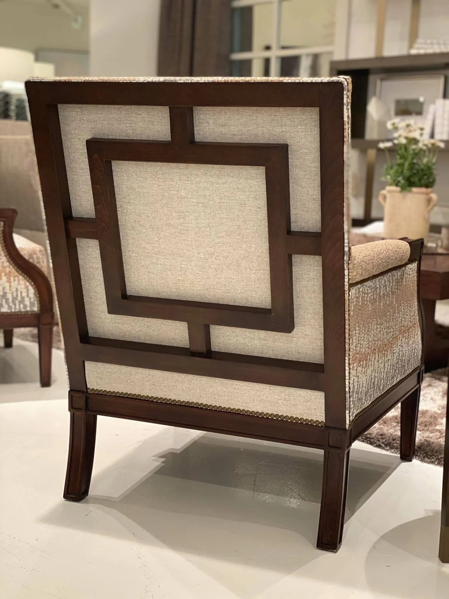 Exposed Wood Leather Accent Chair