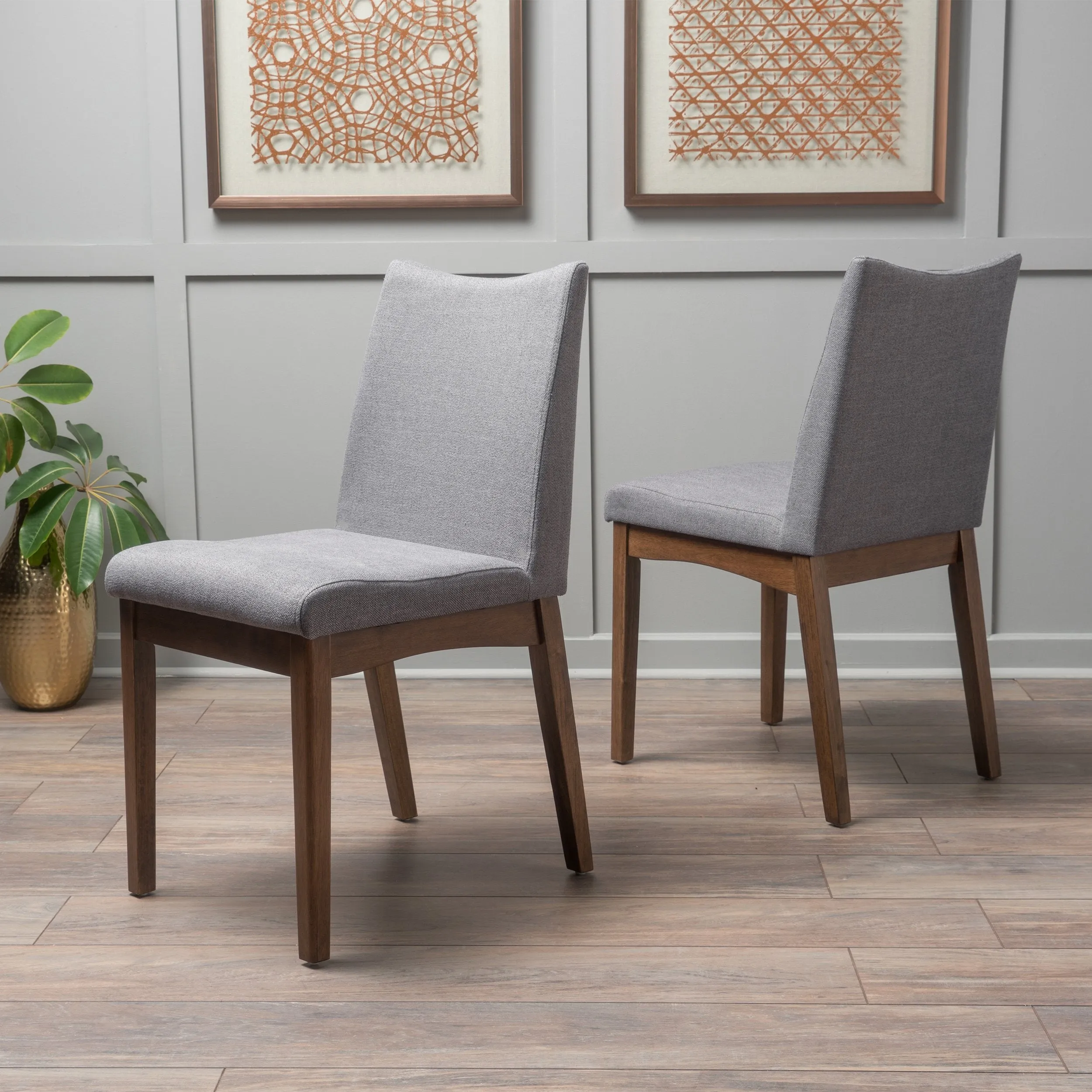 Fabric & Wood Finish Mid-Century Modern Dining Chairs (Set of 2) - NH120003