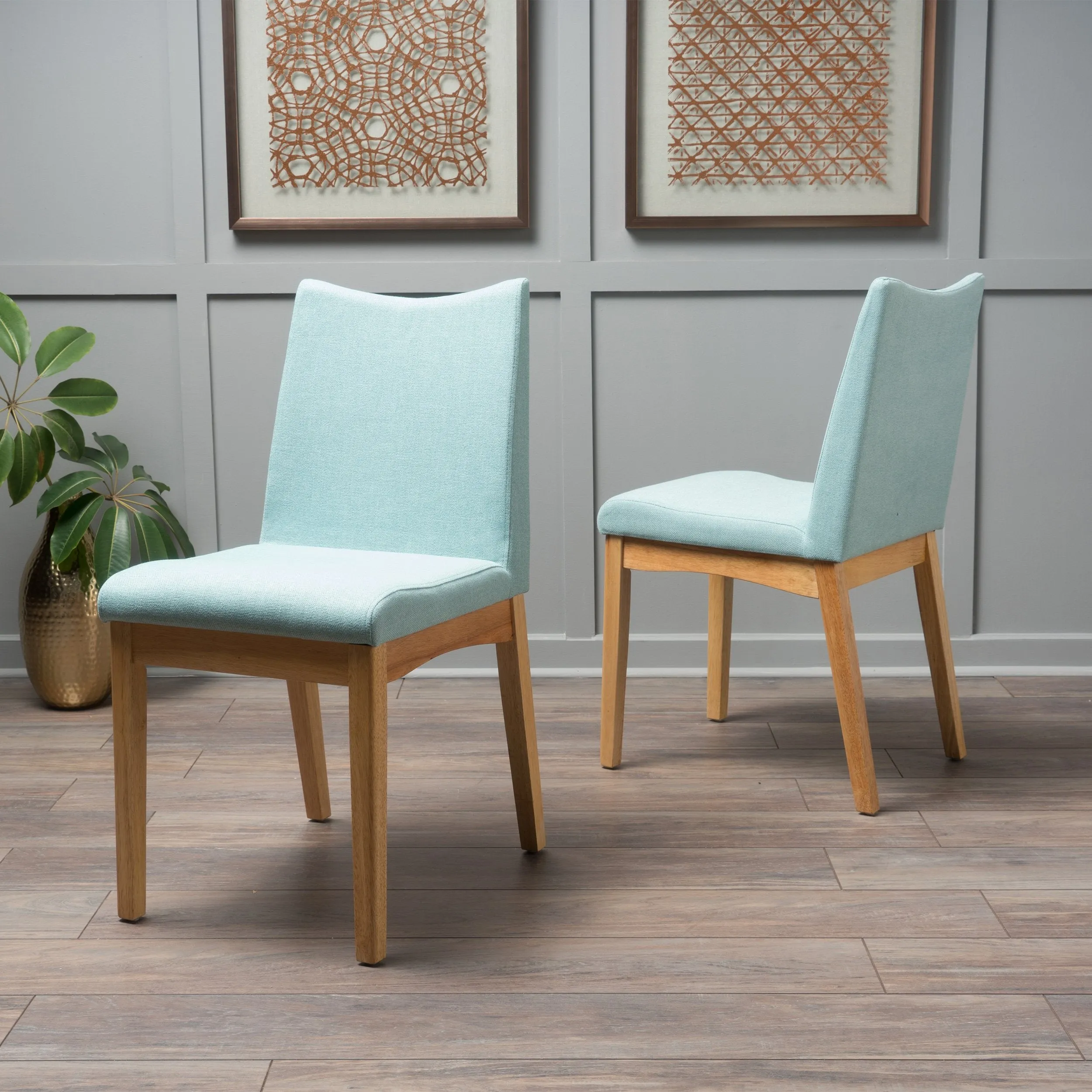Fabric & Wood Finish Mid-Century Modern Dining Chairs (Set of 2) - NH120003