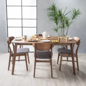 Fabric/ Natural Walnut Finish 60-inch Rectangular 5 Piece Dining Set - NH382992 dining table set, round dining table