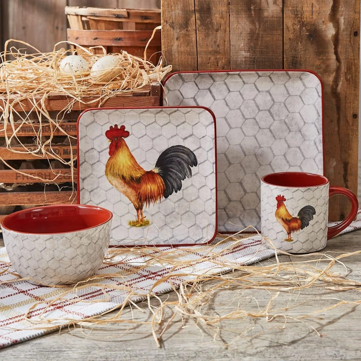 Farm Check Rooster Cookie Jar