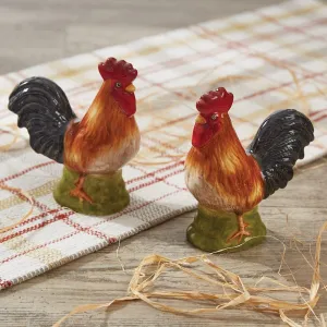 Farm Check Rooster Salt & Pepper Shakers shower curtain, waterproof liner
