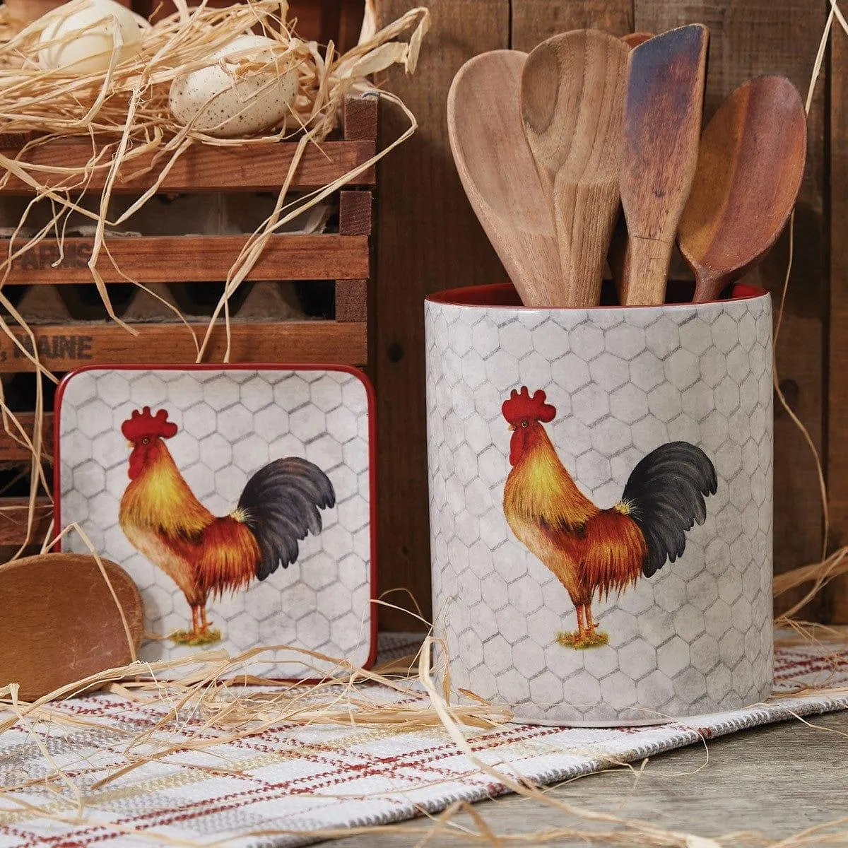 Farm Check Rooster Utensil Crock kitchen utensils, spatula set