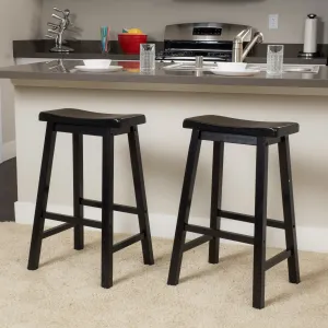 Farmhouse 29-Inch Black Wood Saddle Barstools (Set of 2) - NH290692 bar stool, counter stool
