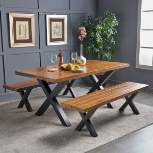 Farmhouse 4 Seater Benches & Table Picnic Dining Set - NH128303 dining table set, round dining table