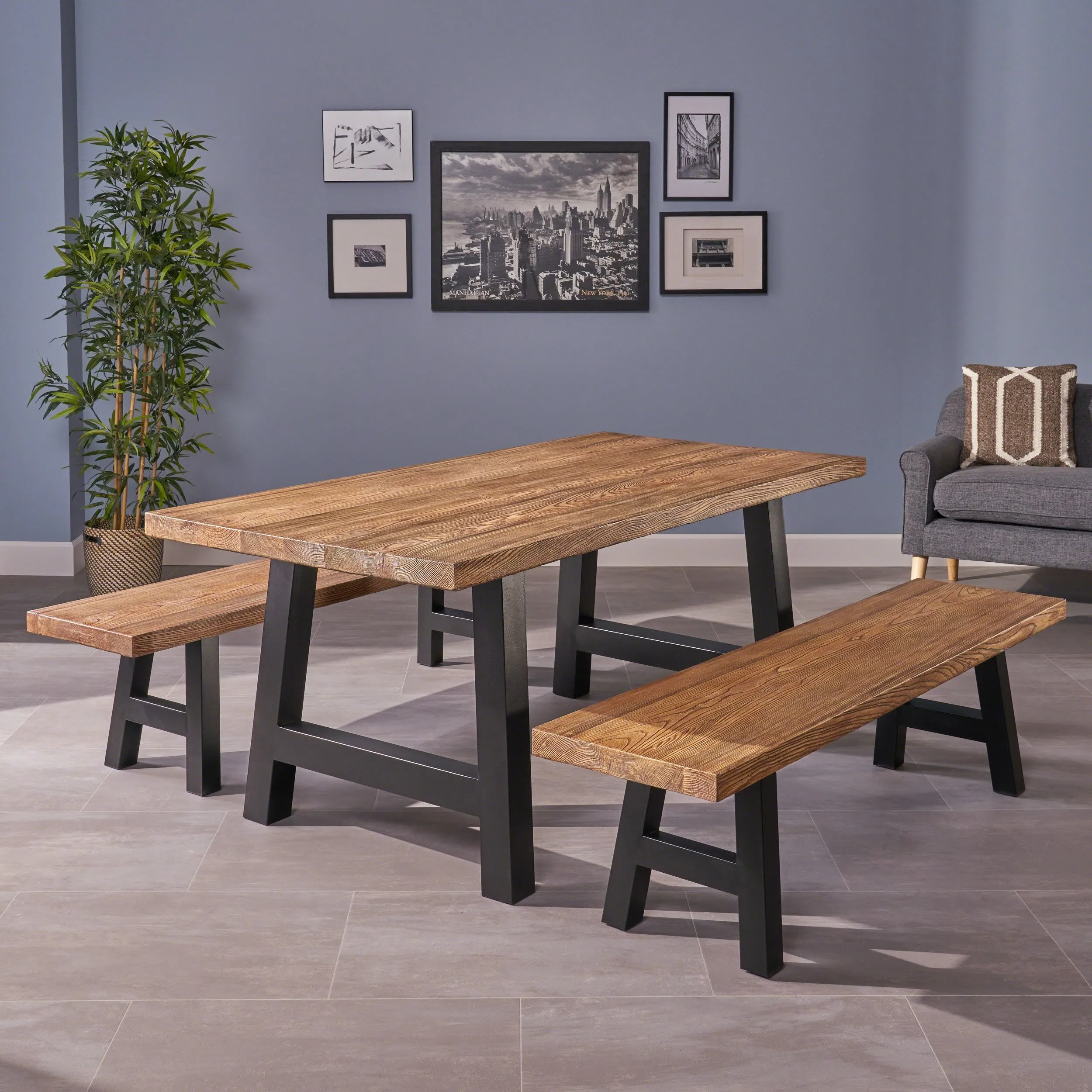 Farmhouse 4 Seater Benches & Table Picnic Dining Set - NH228303 dining table set, round dining table