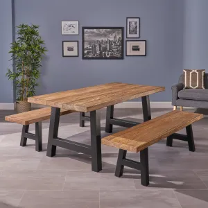 Farmhouse 4 Seater Benches & Table Picnic Dining Set - NH228303 dining table set, round dining table