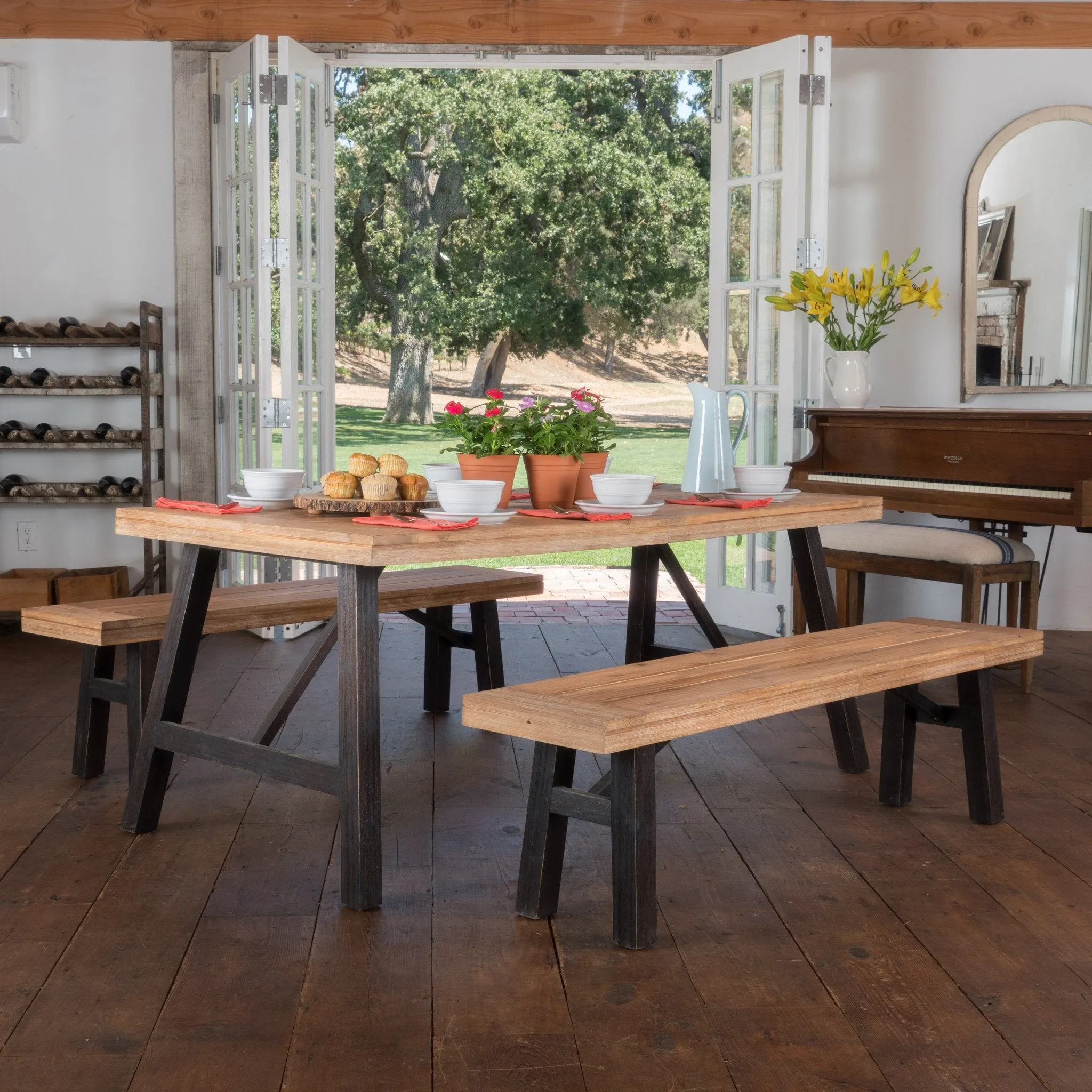 Farmhouse 4 Seater Benches & Table Picnic Dining Set - NH739992 dining table set, round dining table