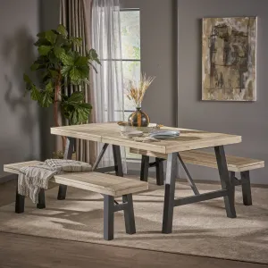 Farmhouse 4 Seater Benches & Table Picnic Dining Set - NH867303 dining table set, round dining table