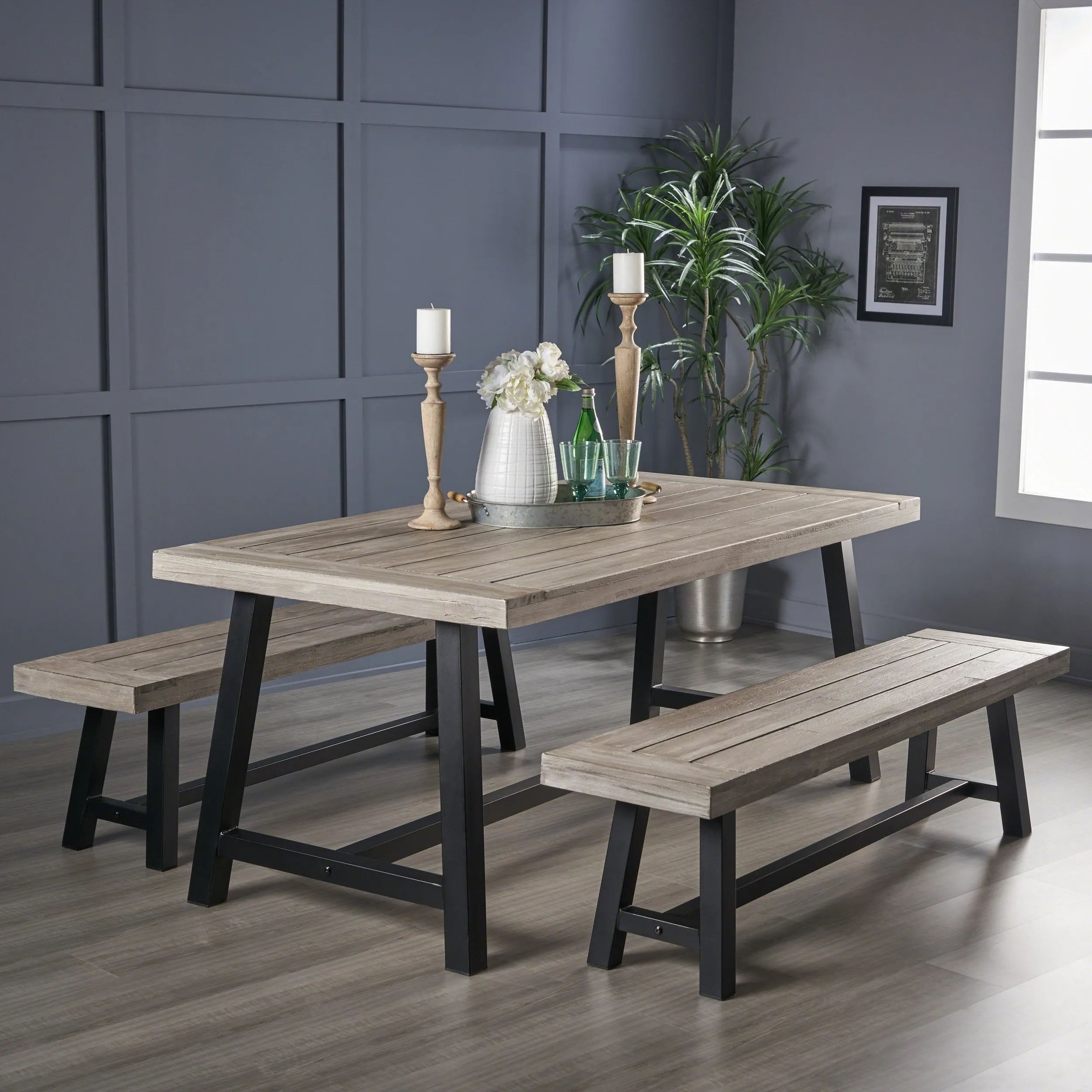 Farmhouse 4 Seater Picnic Dining Set - NH022403 dining table set, round dining table
