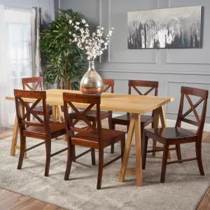 Farmhouse 7 Piece Dining Set w/ Rich Mahogany Chairs - NH861103 dining table set, round dining table