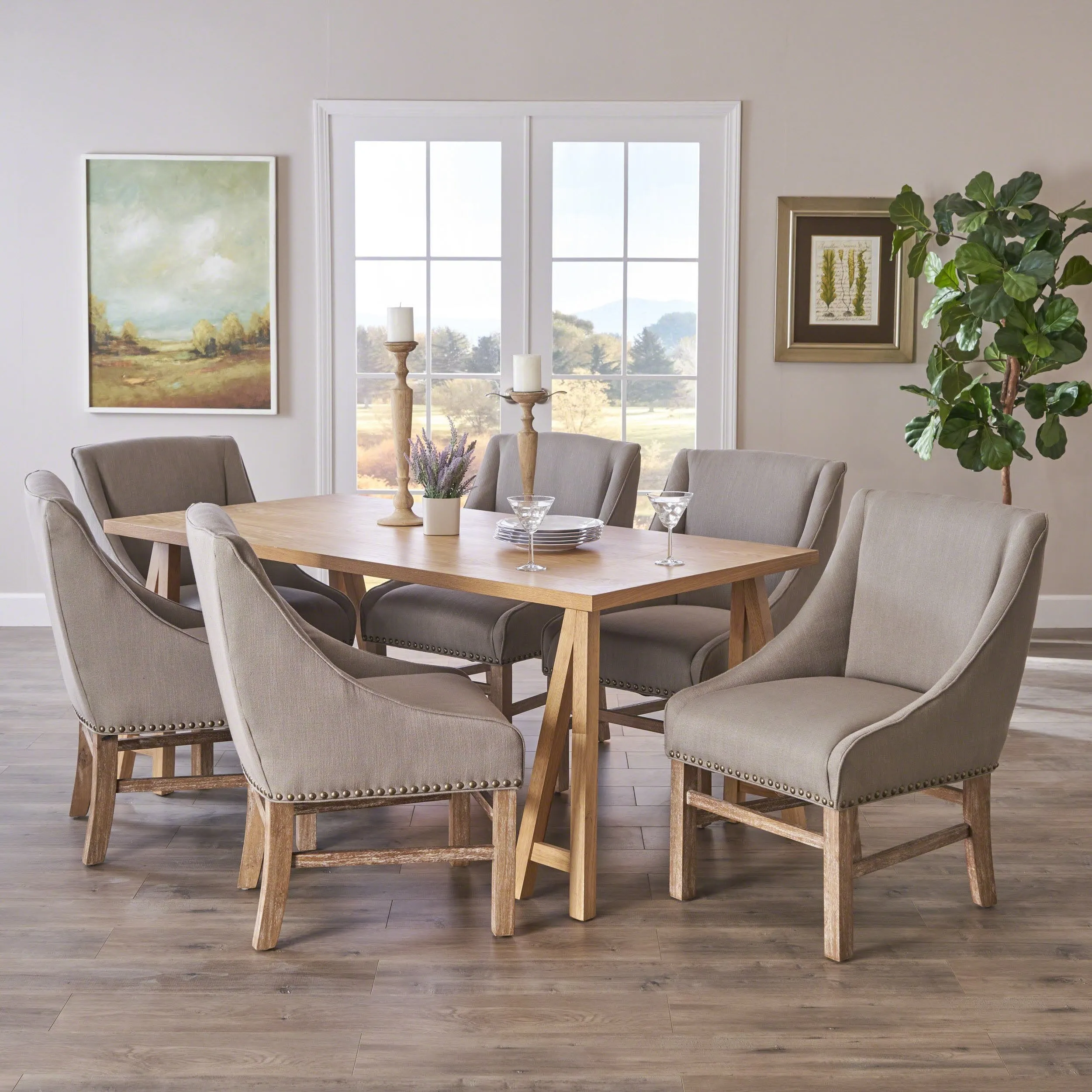 Farmhouse 7 Piece Wood Dining Set - NH761103 dining table set, round dining table