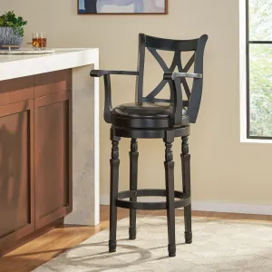 Farmhouse Black Bonded Leather Swivel Barstool with Arms - NH778592 bar stool, counter stool