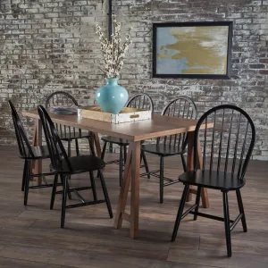 Farmhouse Cottage 7 Piece Faux Wood Dining Set with Rubberwood Chairs - NH324203 dining table set, round dining table