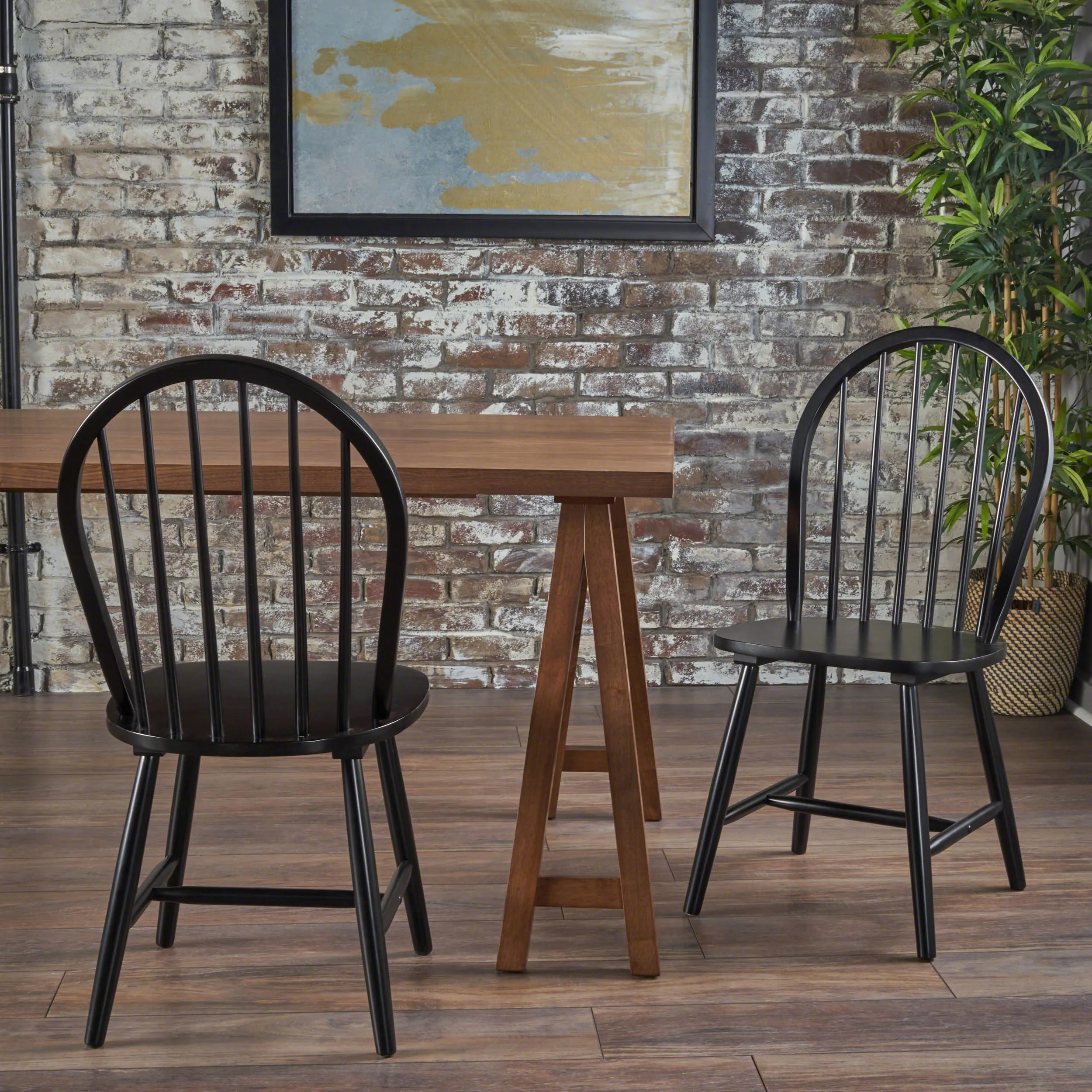 Farmhouse Cottage High Back Spindled Rubberwood Dining Chairs (Set of 2) - NH042203