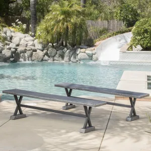 Farmhouse Distressed Gray Lightweight Concrete Dining Benches (Set of 2) - NH498892 patio chairs, outdoor seating