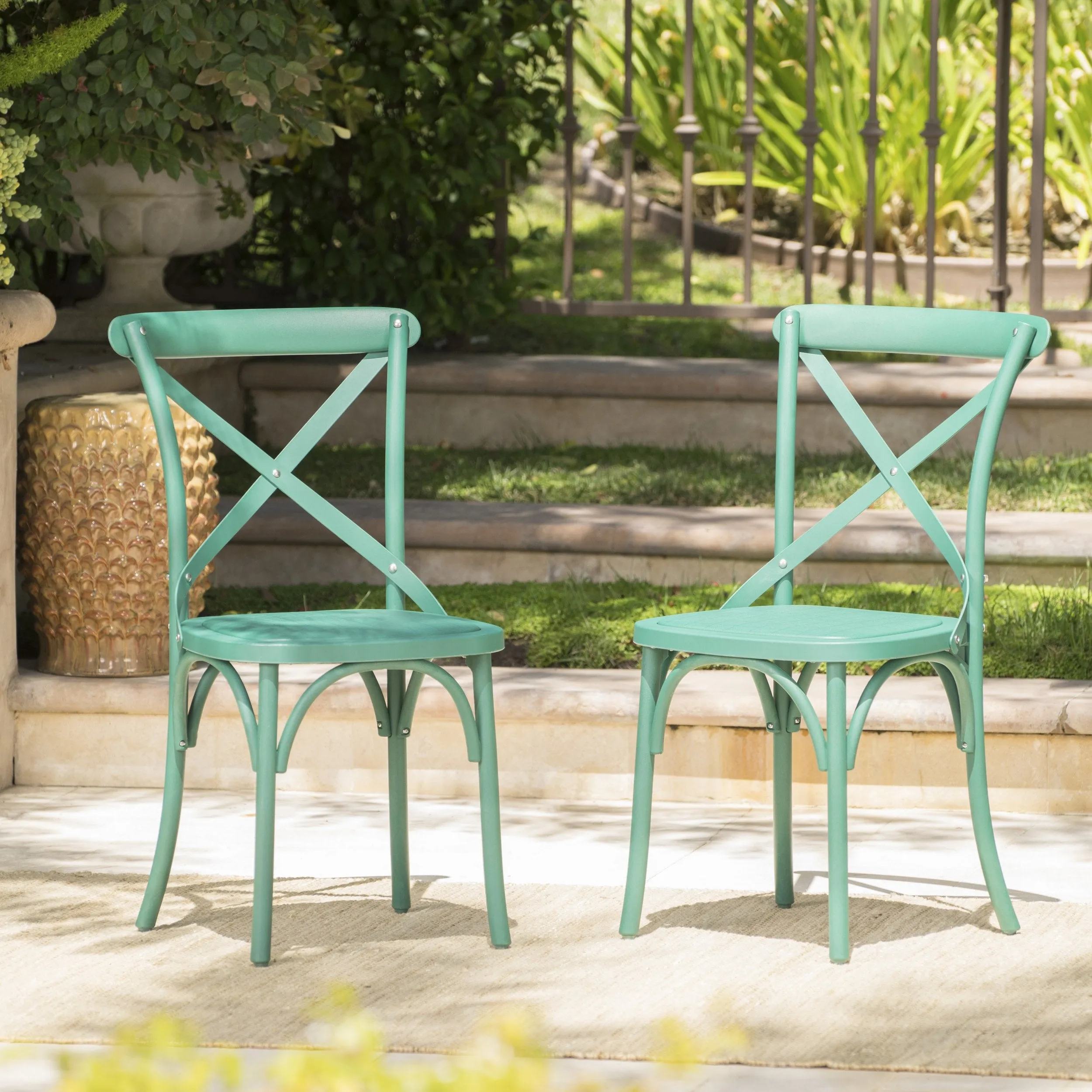 Farmhouse Outdoor X-Back Plastic Nylon Dining Chairs (Set of 2) - NH218103