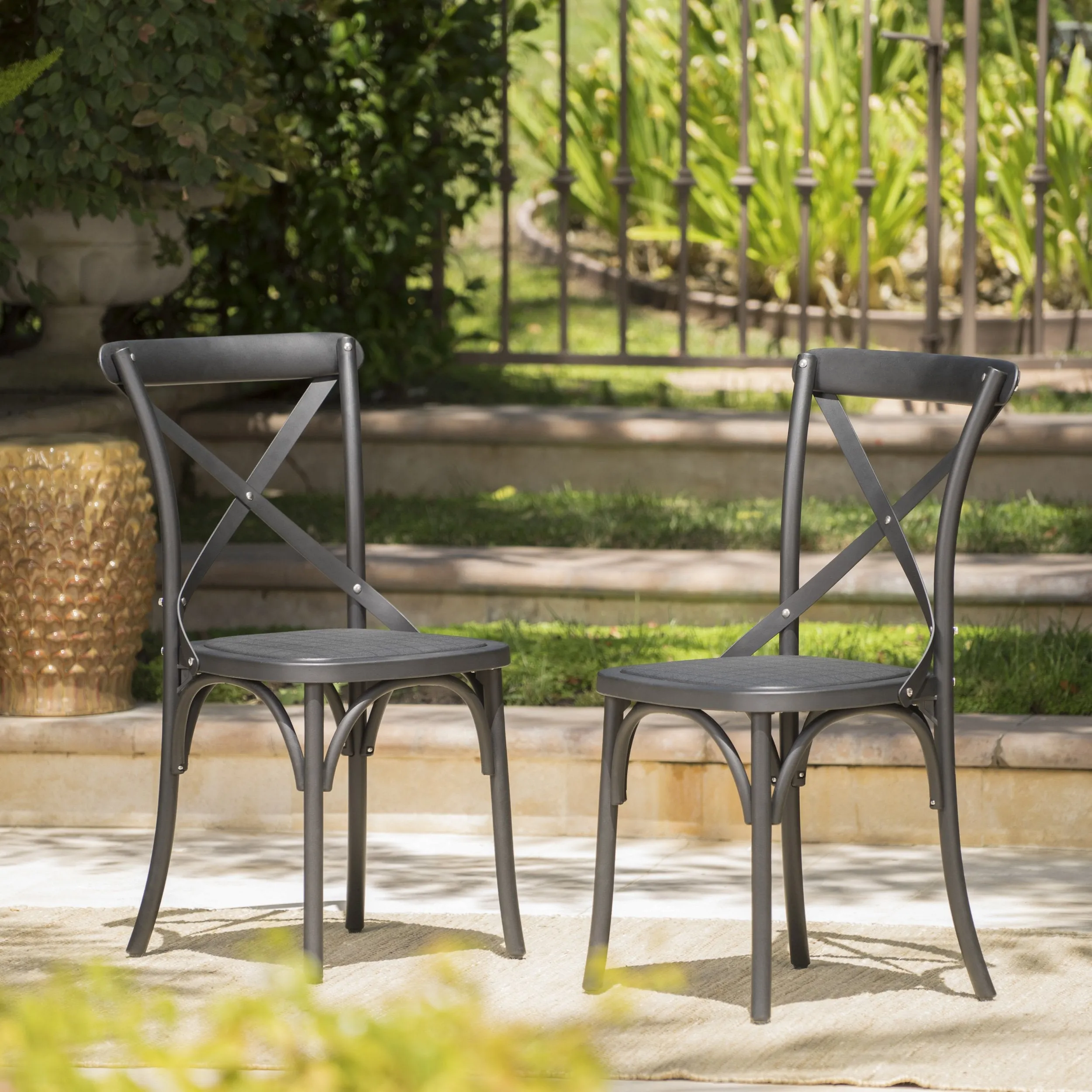Farmhouse Outdoor X-Back Plastic Nylon Dining Chairs (Set of 2) - NH218103 patio chairs, outdoor seating