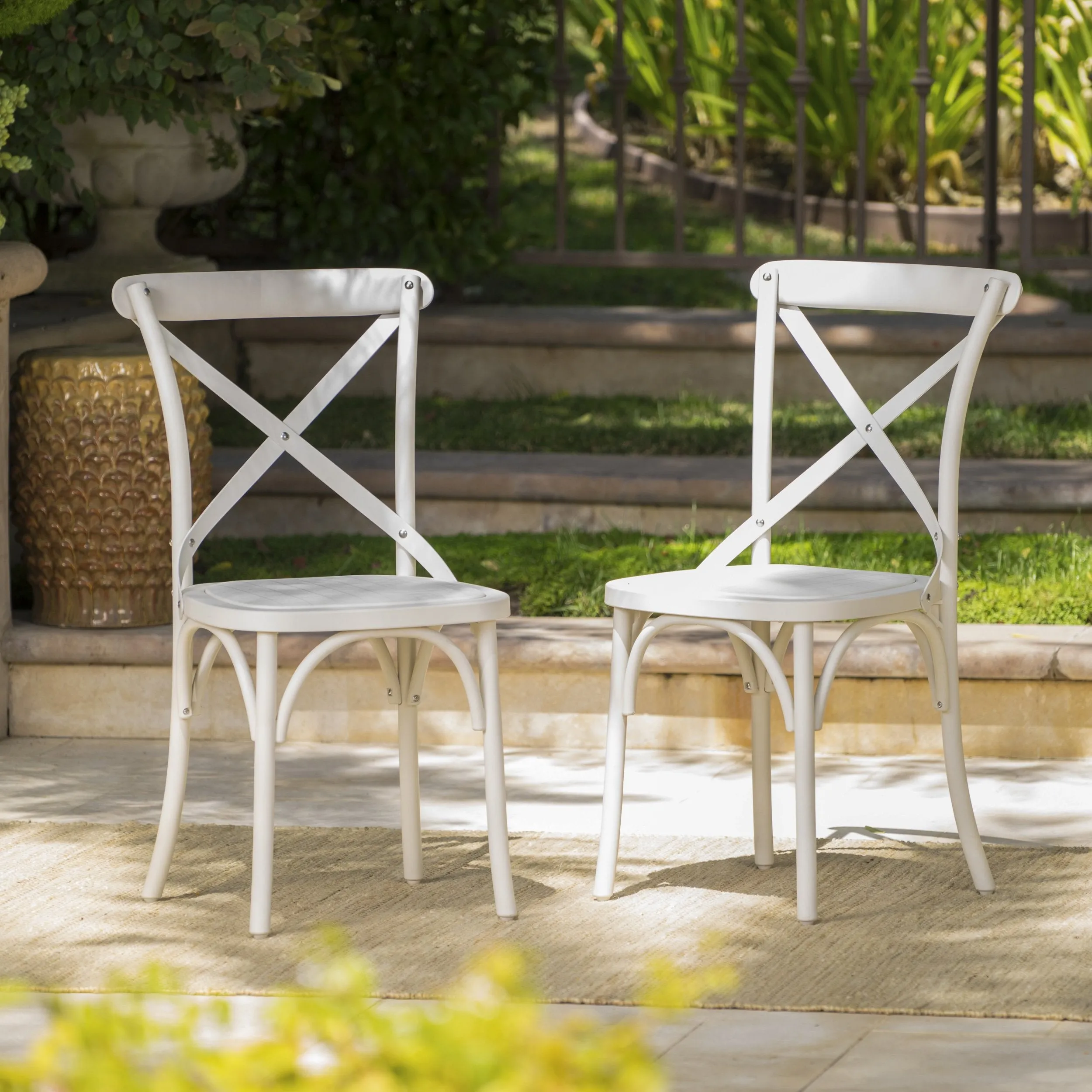 Farmhouse Outdoor X-Back Plastic Nylon Dining Chairs (Set of 2) - NH218103