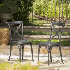 Farmhouse Outdoor X-Back Plastic Nylon Dining Chairs (Set of 2) - NH218103 patio chairs, outdoor seating