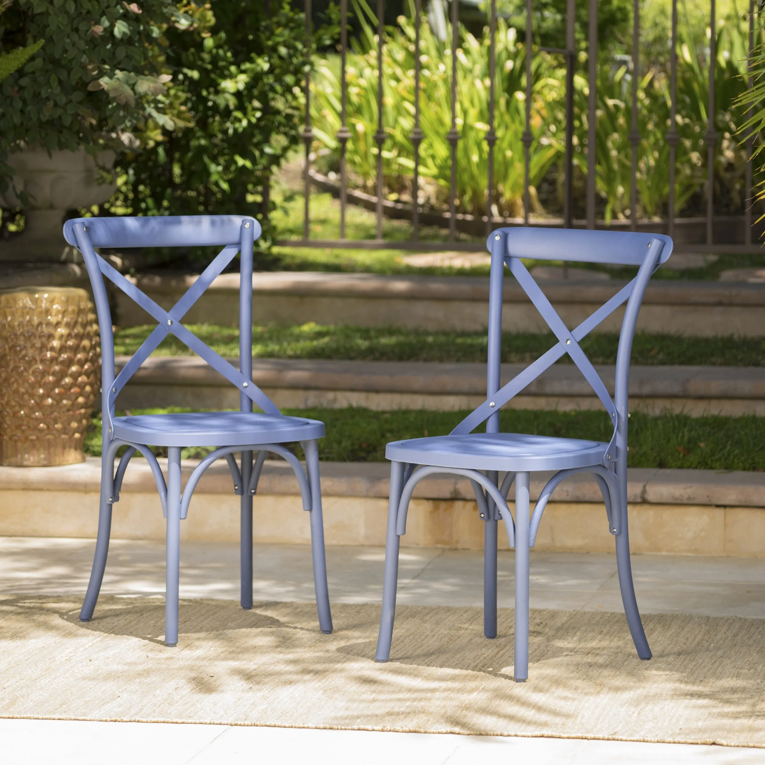 Farmhouse Outdoor X-Back Plastic Nylon Dining Chairs (Set of 2) - NH218103