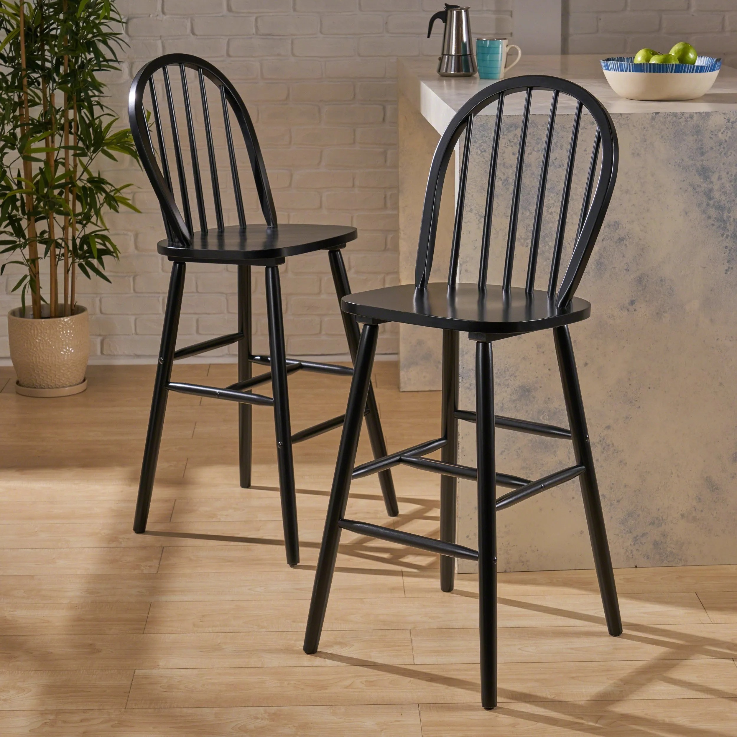 Farmhouse Spindle Backrest Wood Barstools (Set of 2) - NH599603 bar stool, counter stool