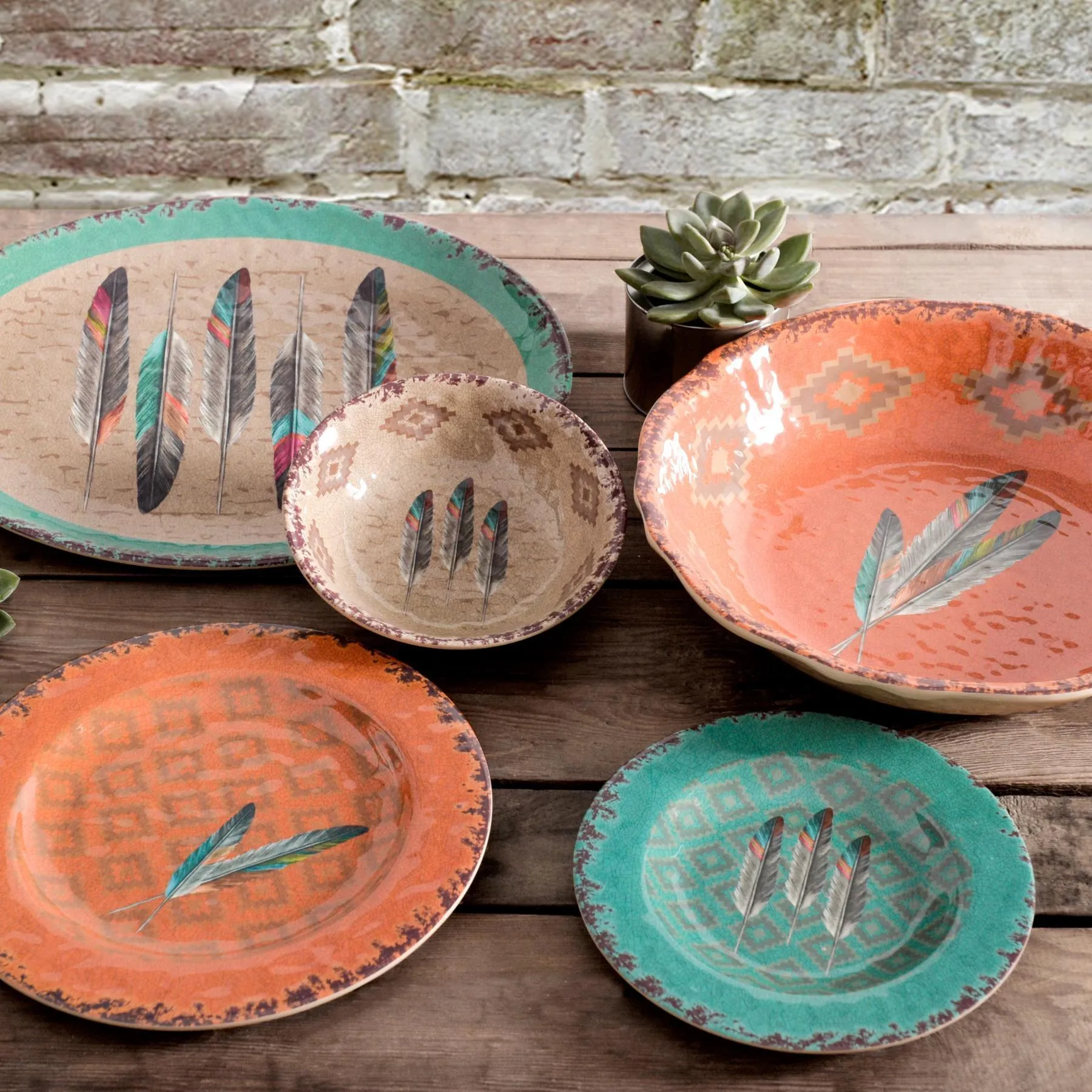 Feather Melamine Dinner Plates