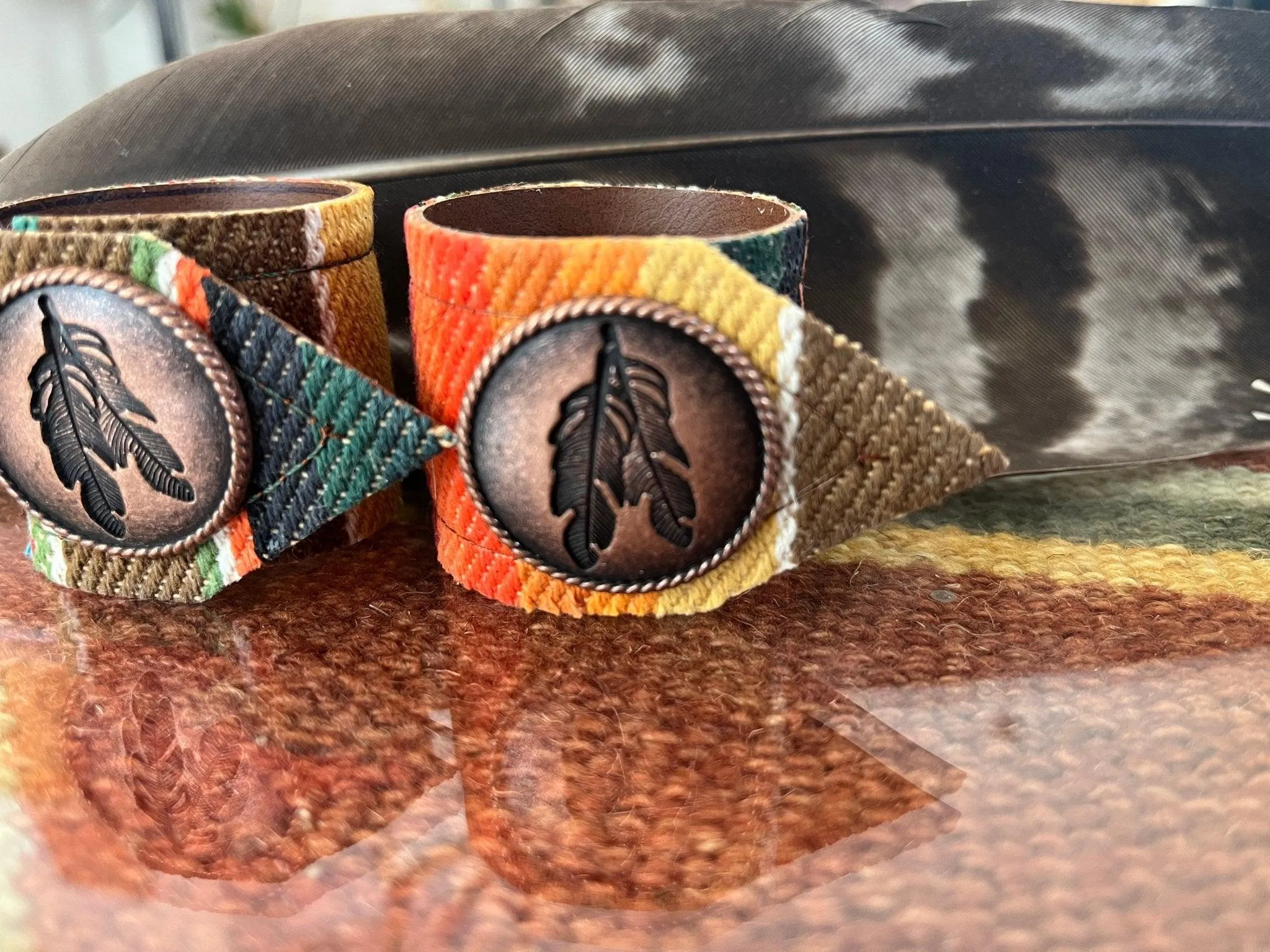 Feather Sunset Serape Napkin Rings