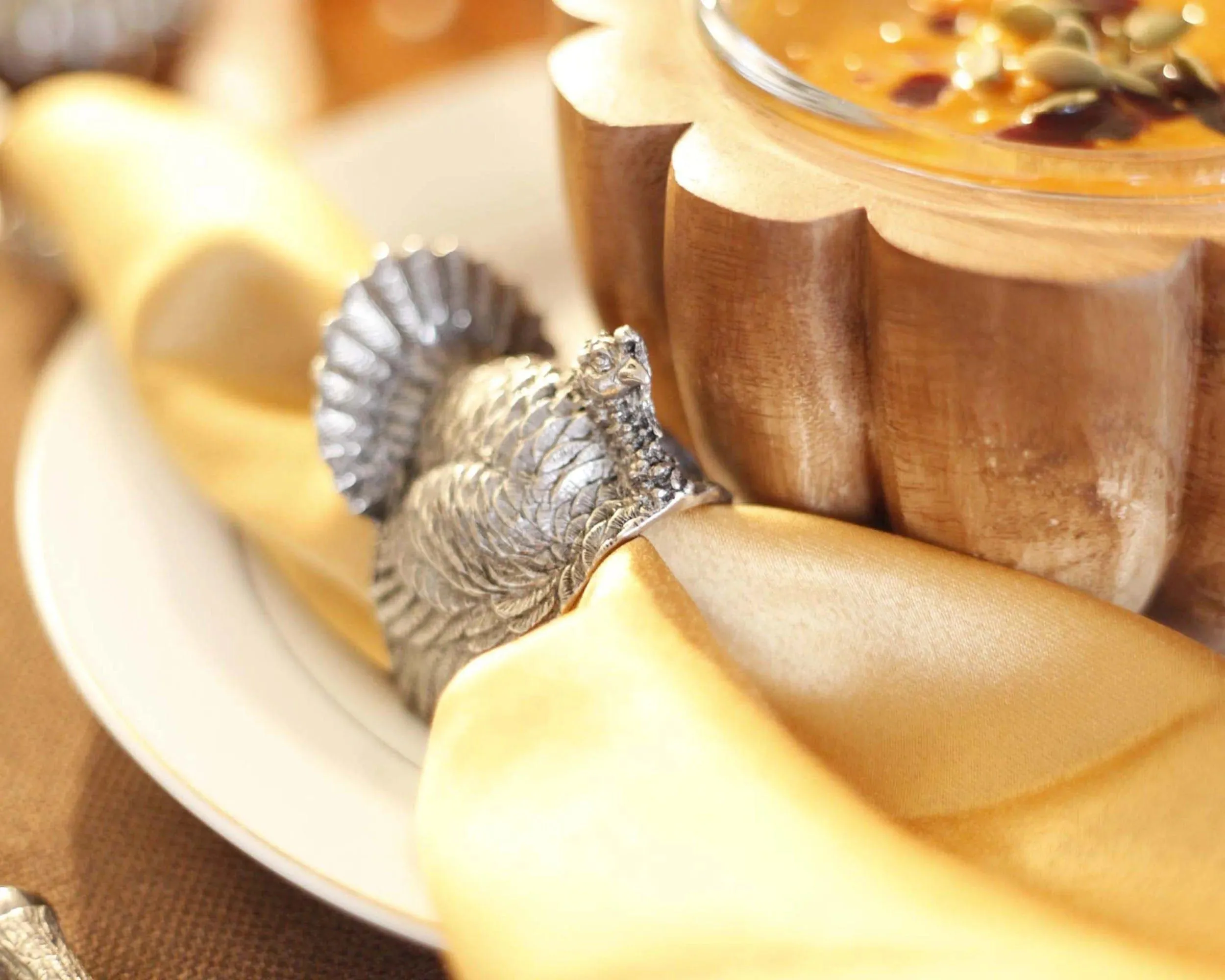 Festive Pewter Turkey Napkin Rings