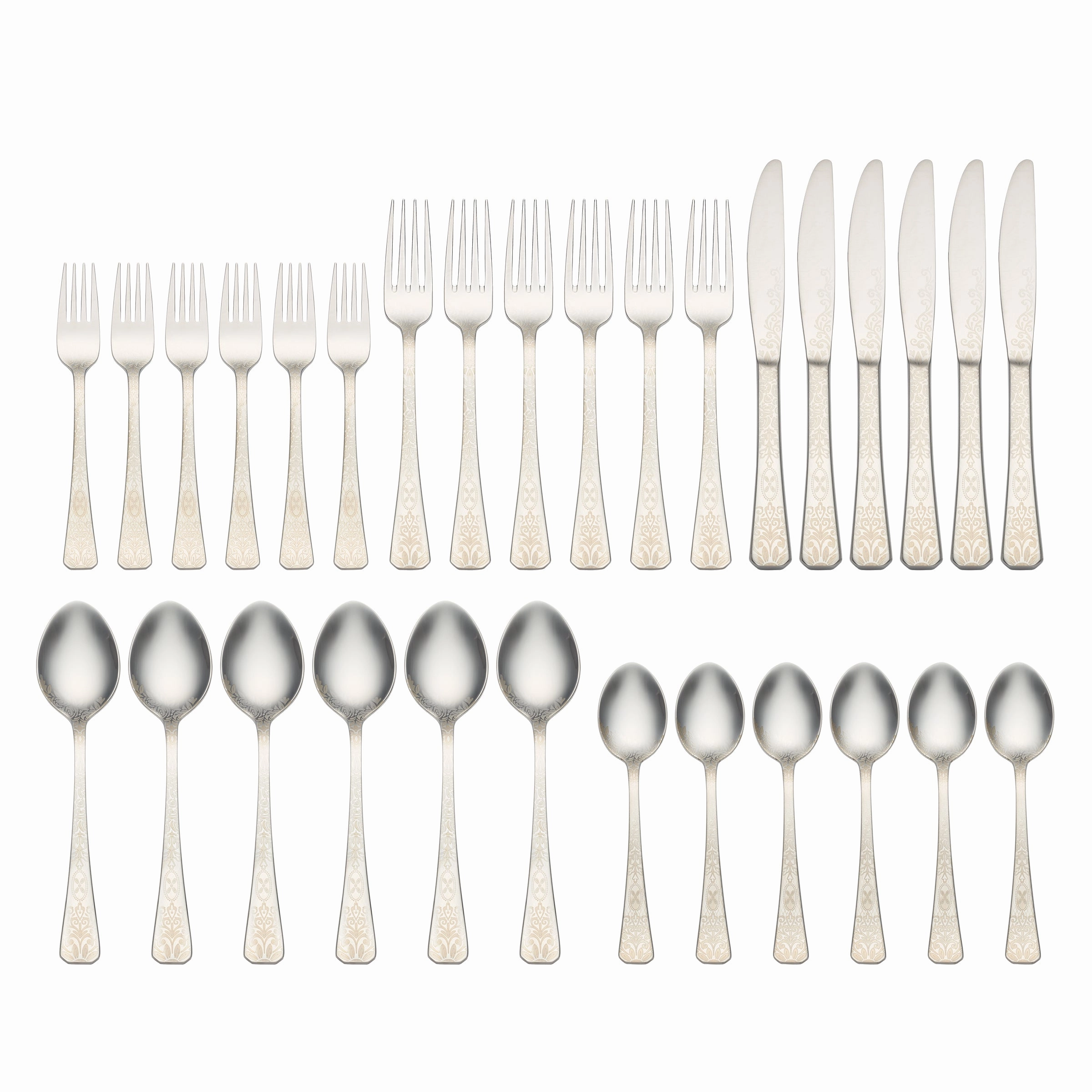 Floral Etch 30 Piece Flatware Kit