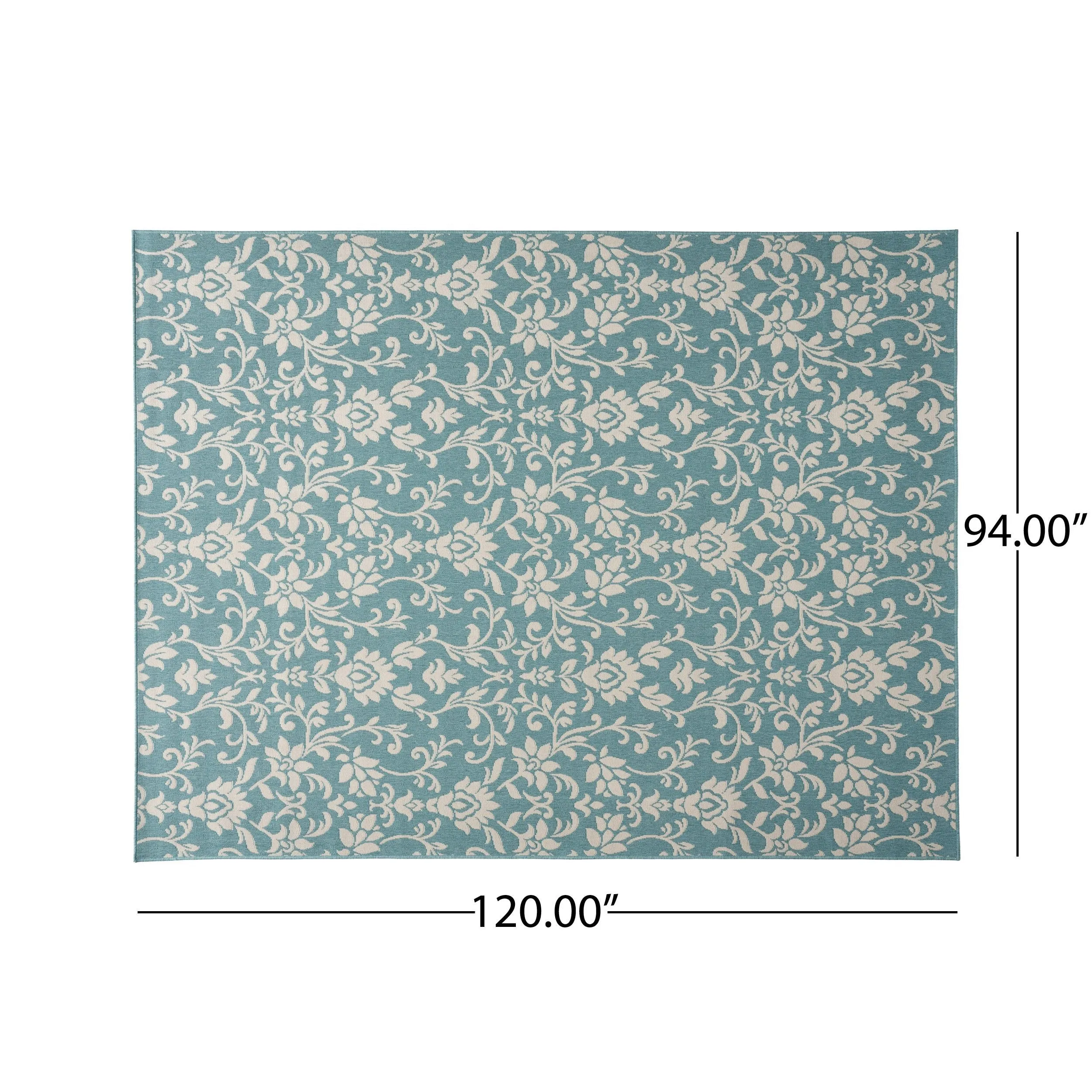 Foam Outdoor Botanical Area Rug, Blue and Ivory - NH775803