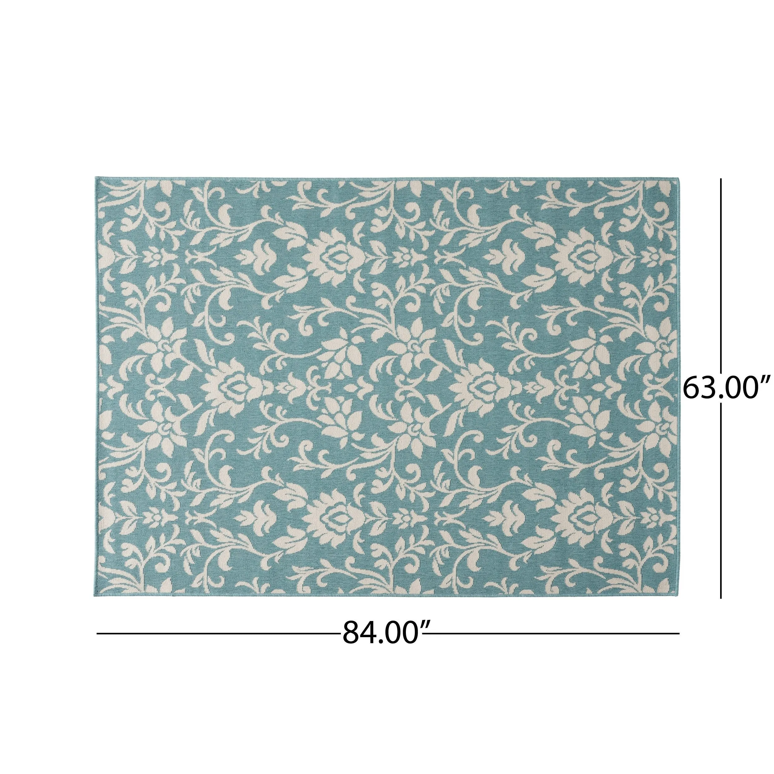 Foam Outdoor Botanical Area Rug, Blue and Ivory - NH775803