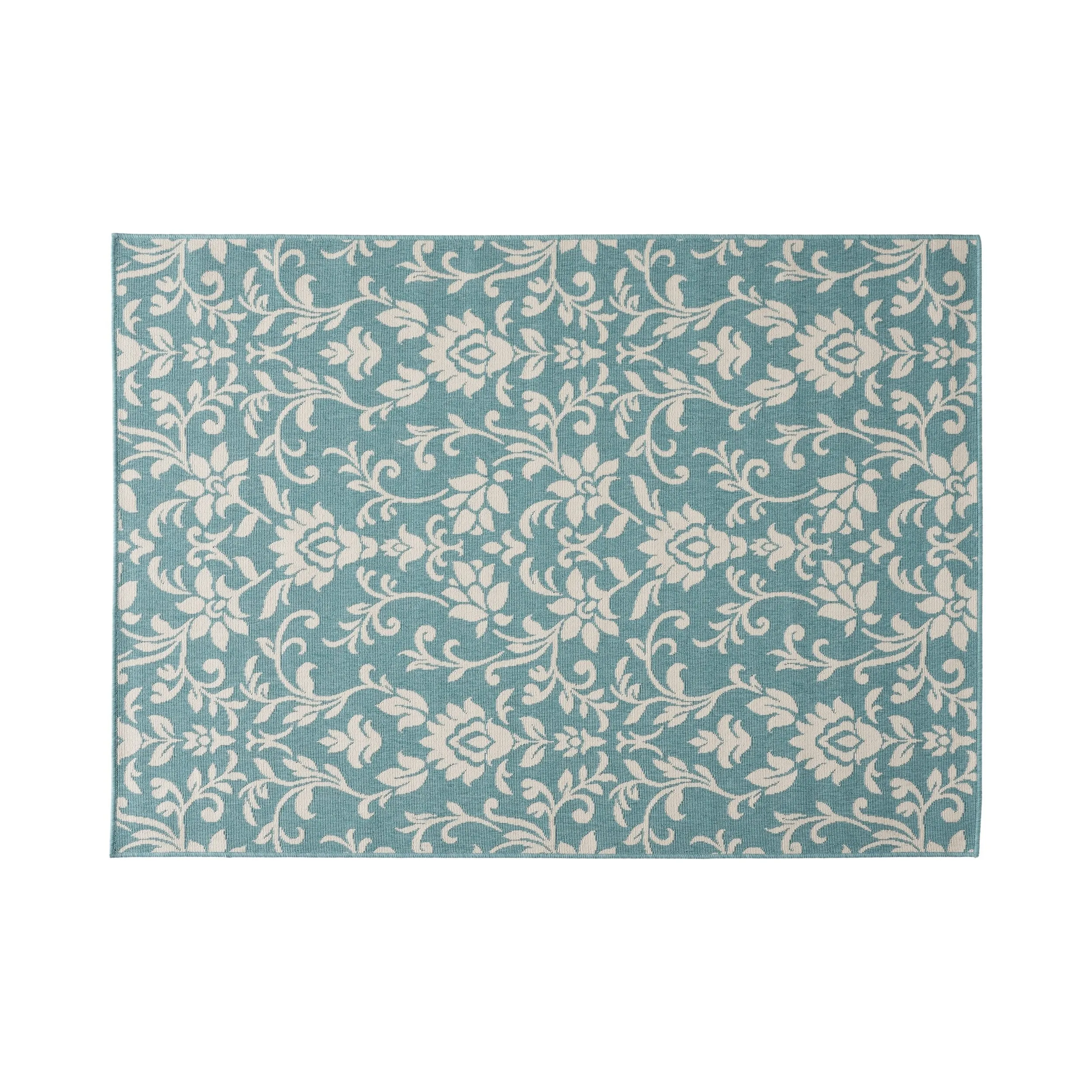 Foam Outdoor Botanical Area Rug, Blue and Ivory - NH775803
