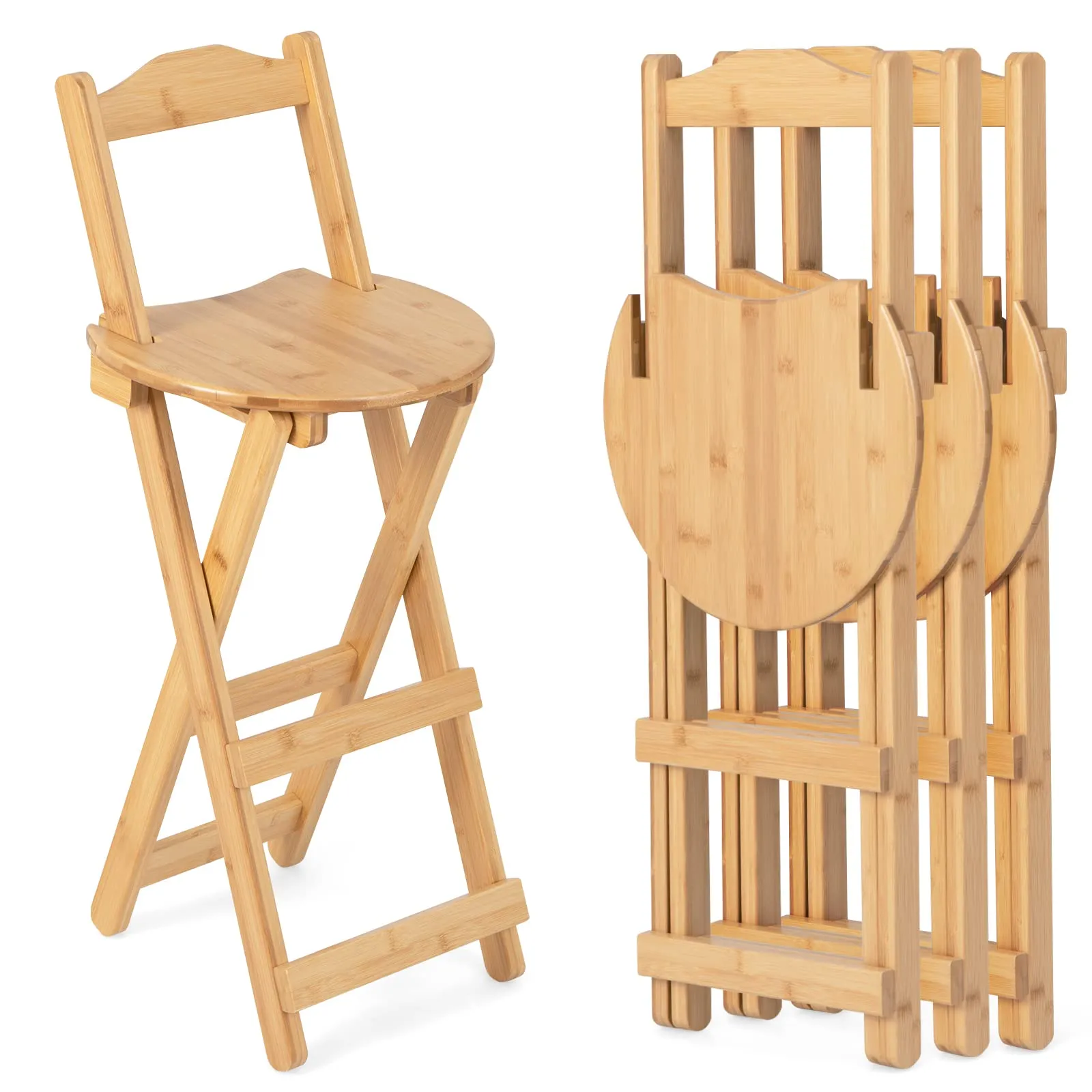 Folding Bamboo Bar Stools 24 Kitchen Counter Height Stool with Backrest & Footrest kitchen barstool, adjustable bar stool