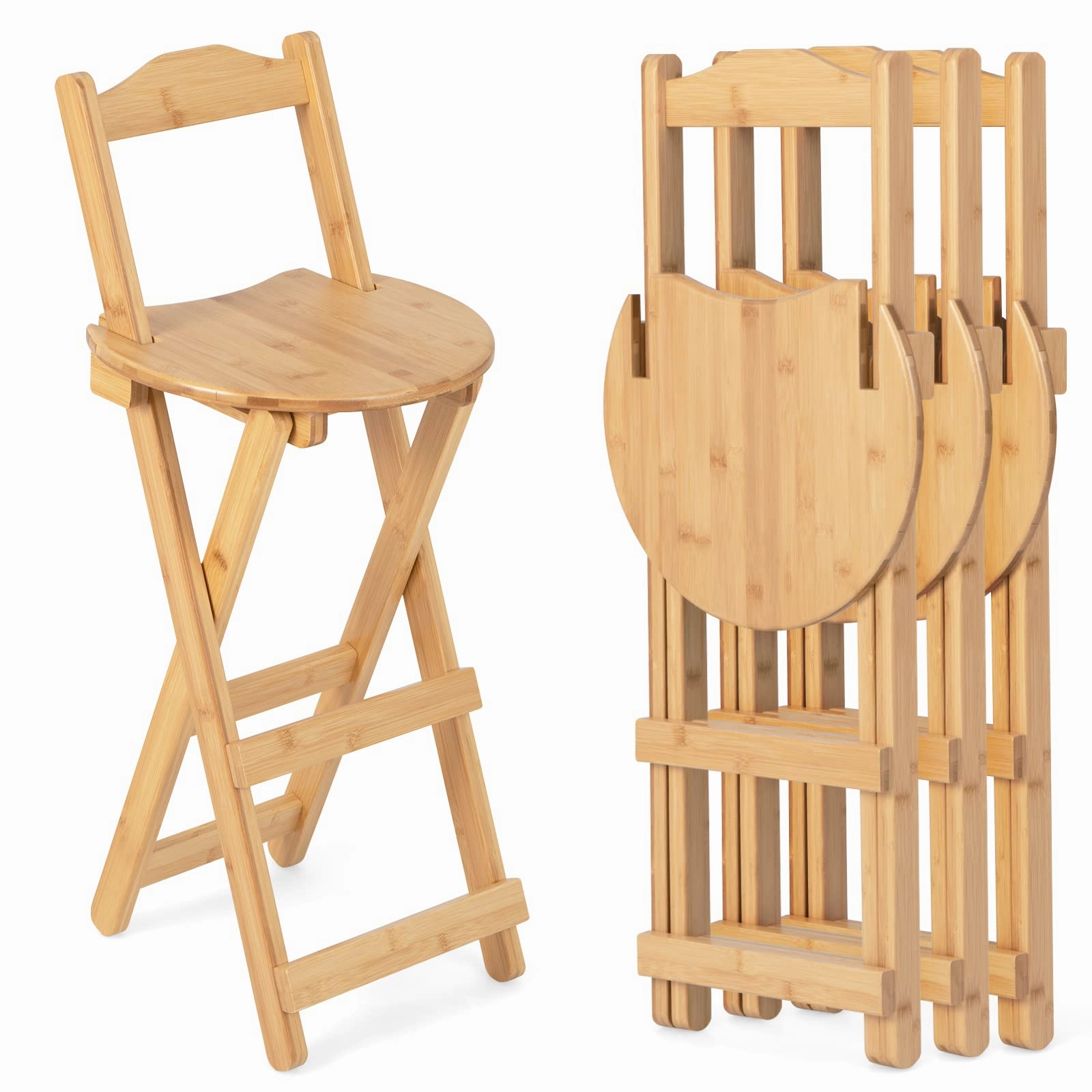 Folding Bamboo Bar Stools 24 Kitchen Counter Height Stool with Backrest & Footrest kitchen barstool, adjustable bar stool