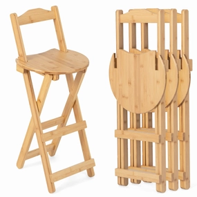 Folding Bamboo Bar Stools 24 Kitchen Counter Height Stool with Backrest & Footrest kitchen barstool, adjustable bar stool