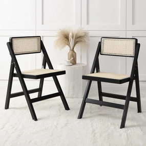Frances Set of 2 Folding Cane Rattan Chairs, Black Colour