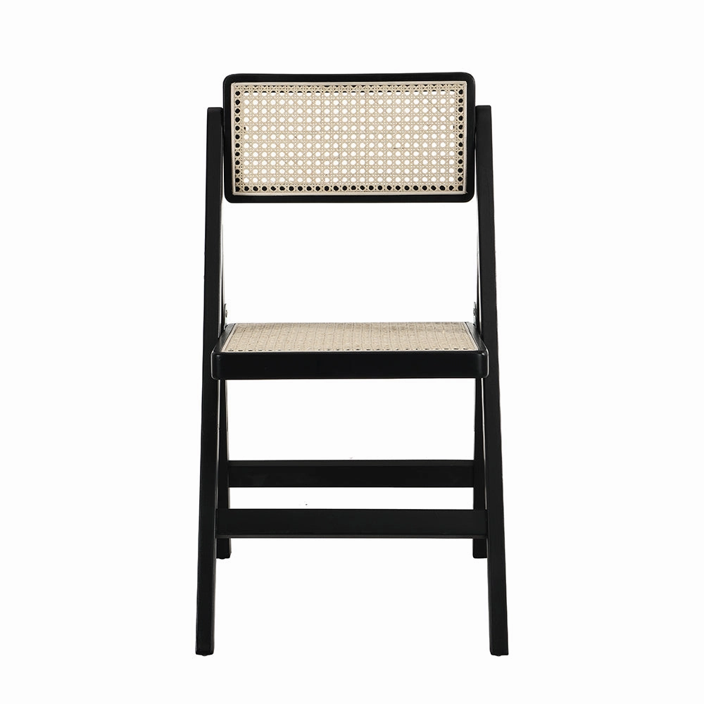 Frances Set of 2 Folding Cane Rattan Chairs, Black Colour