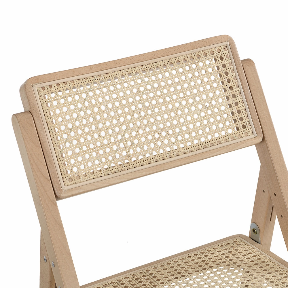 Frances Set of 2 Folding Cane Rattan Chairs, Natural Colour
