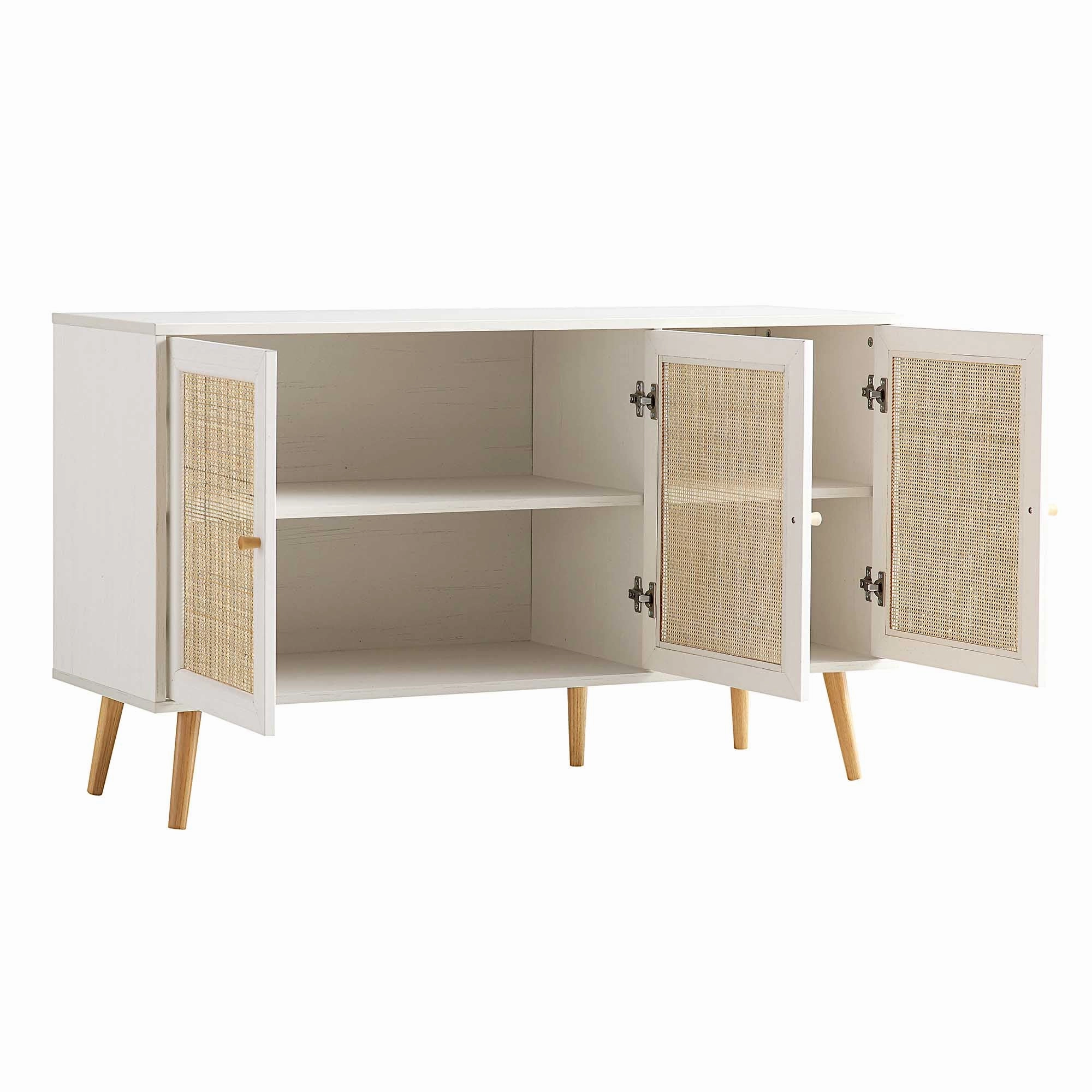 Frances Woven Rattan 3-Door Sideboard, White