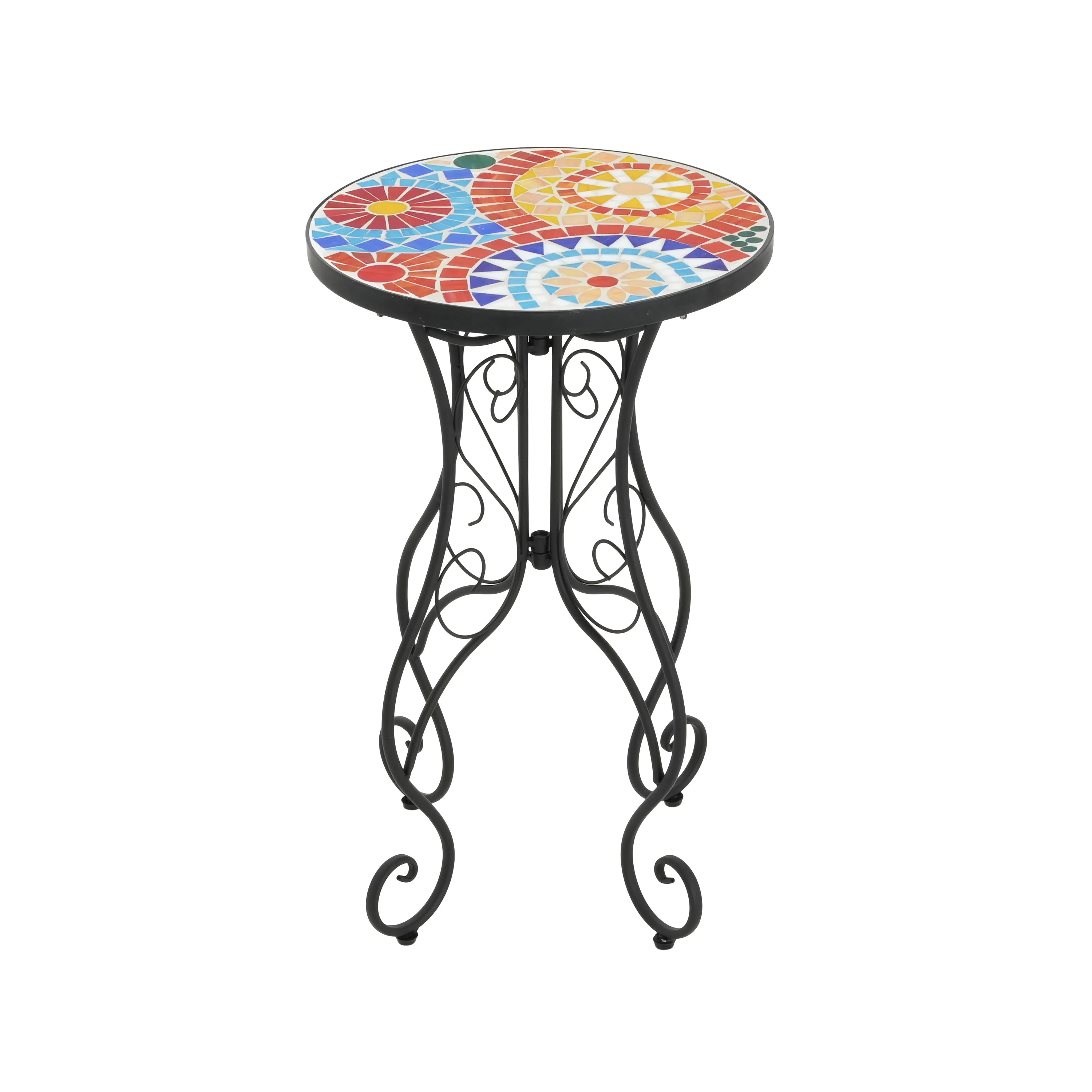 French Country Floral Tile Outdoor Side Table  14" Round Ceramic Top