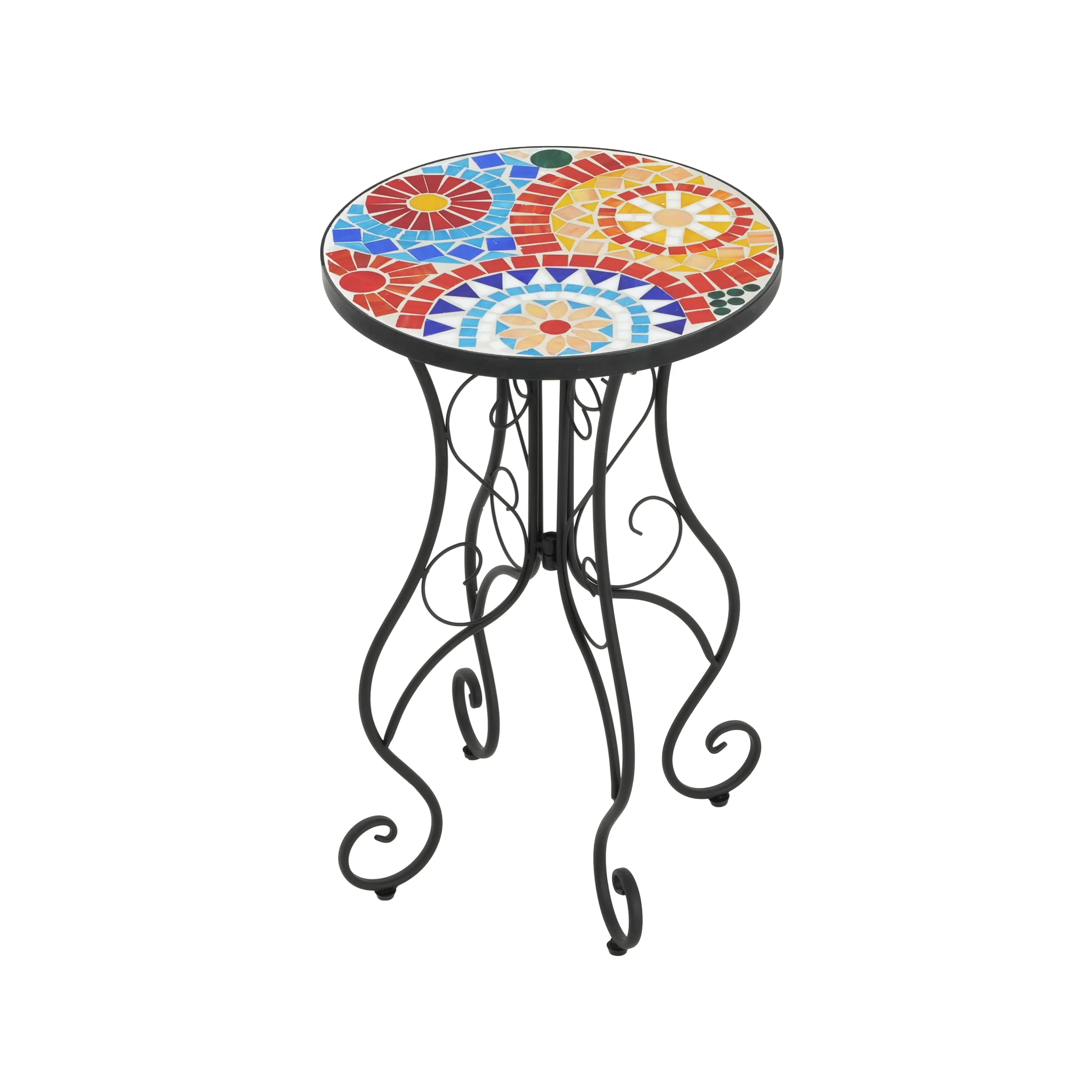 French Country Floral Tile Outdoor Side Table  14" Round Ceramic Top