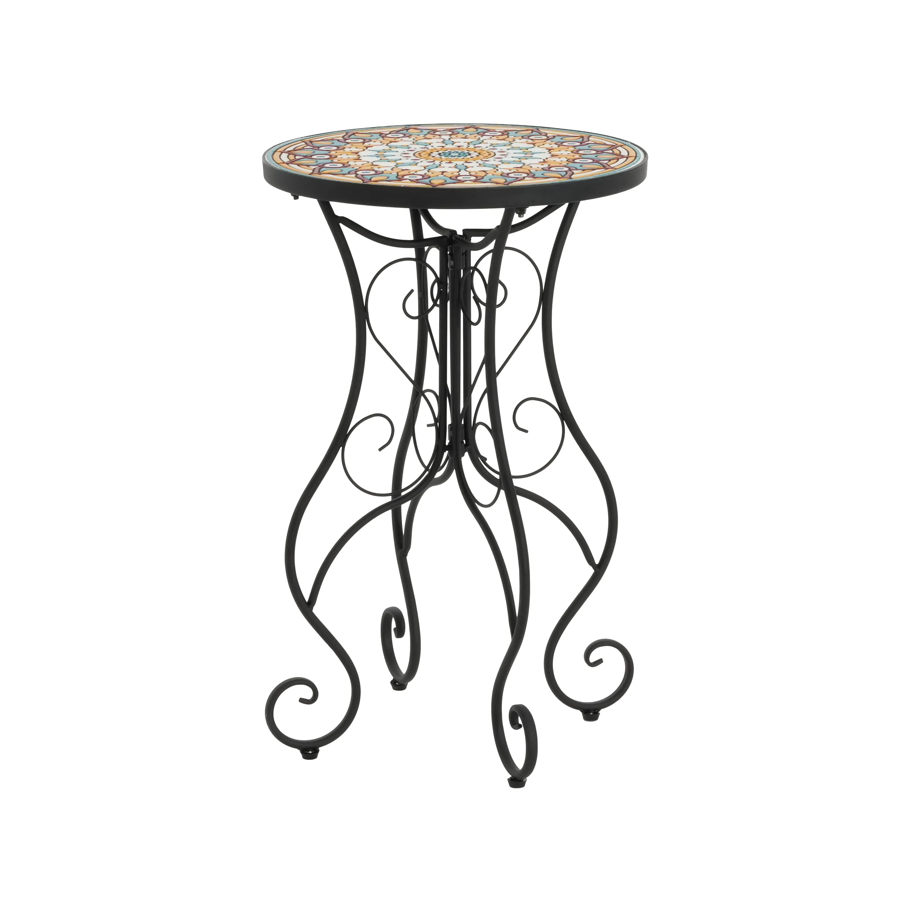 French Country Floral Tile Outdoor Side Table  14" Round Ceramic Top