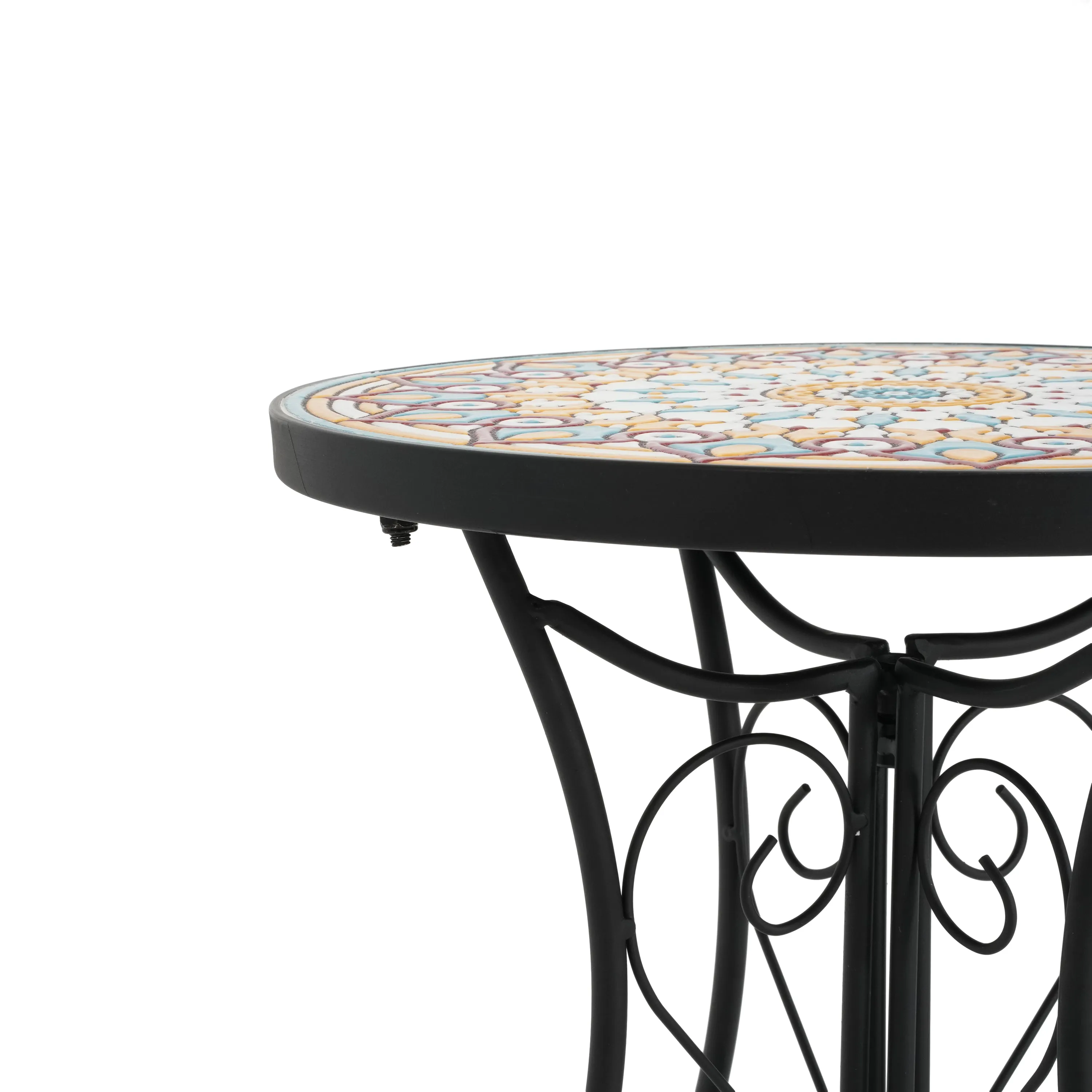 French Country Floral Tile Outdoor Side Table  14" Round Ceramic Top